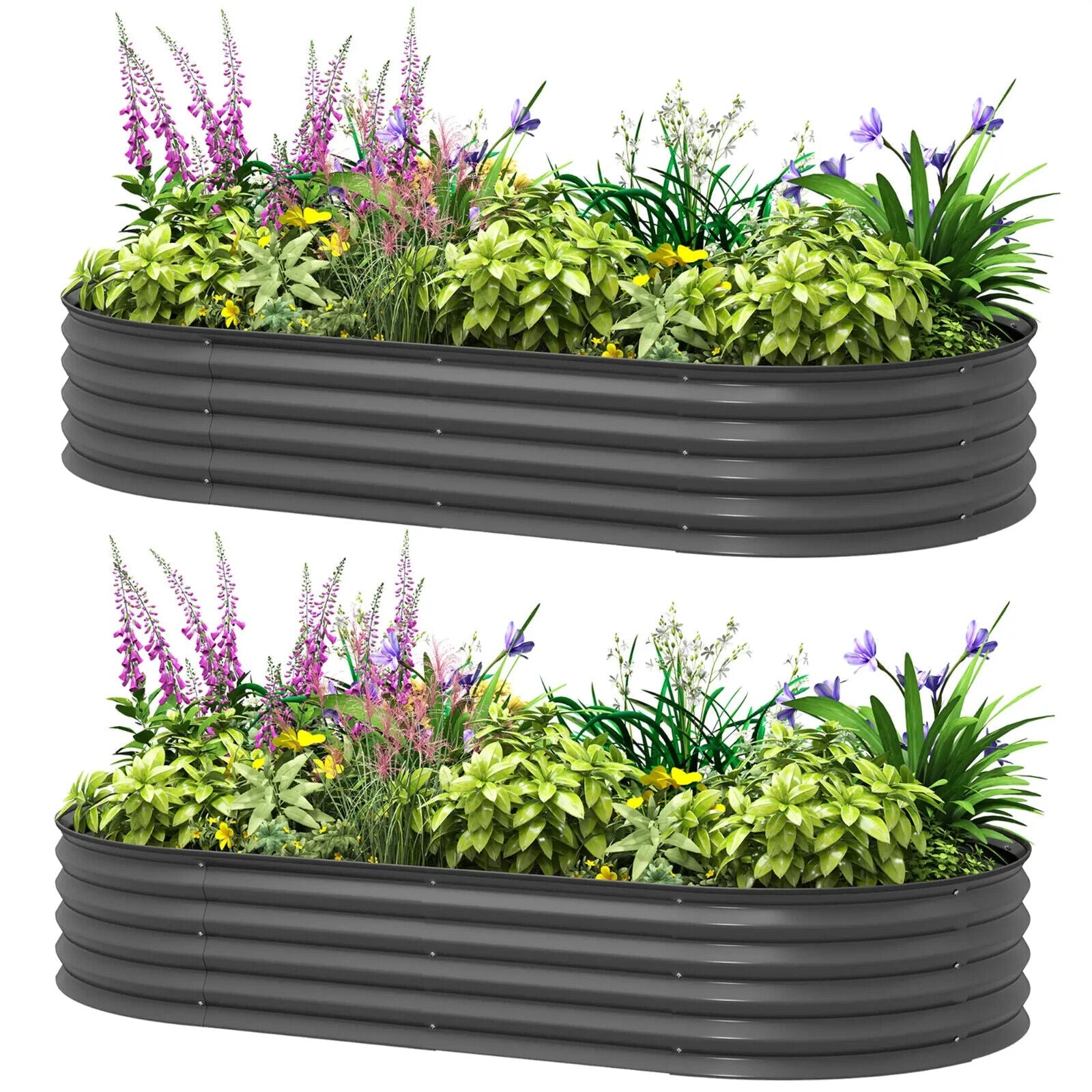Set of 2 Steel Garden Planters 181 x 93cm Raised Bed Boxes for Flower Vegetables - Home and Garden Furniture Shop - #rustic - furniture#
