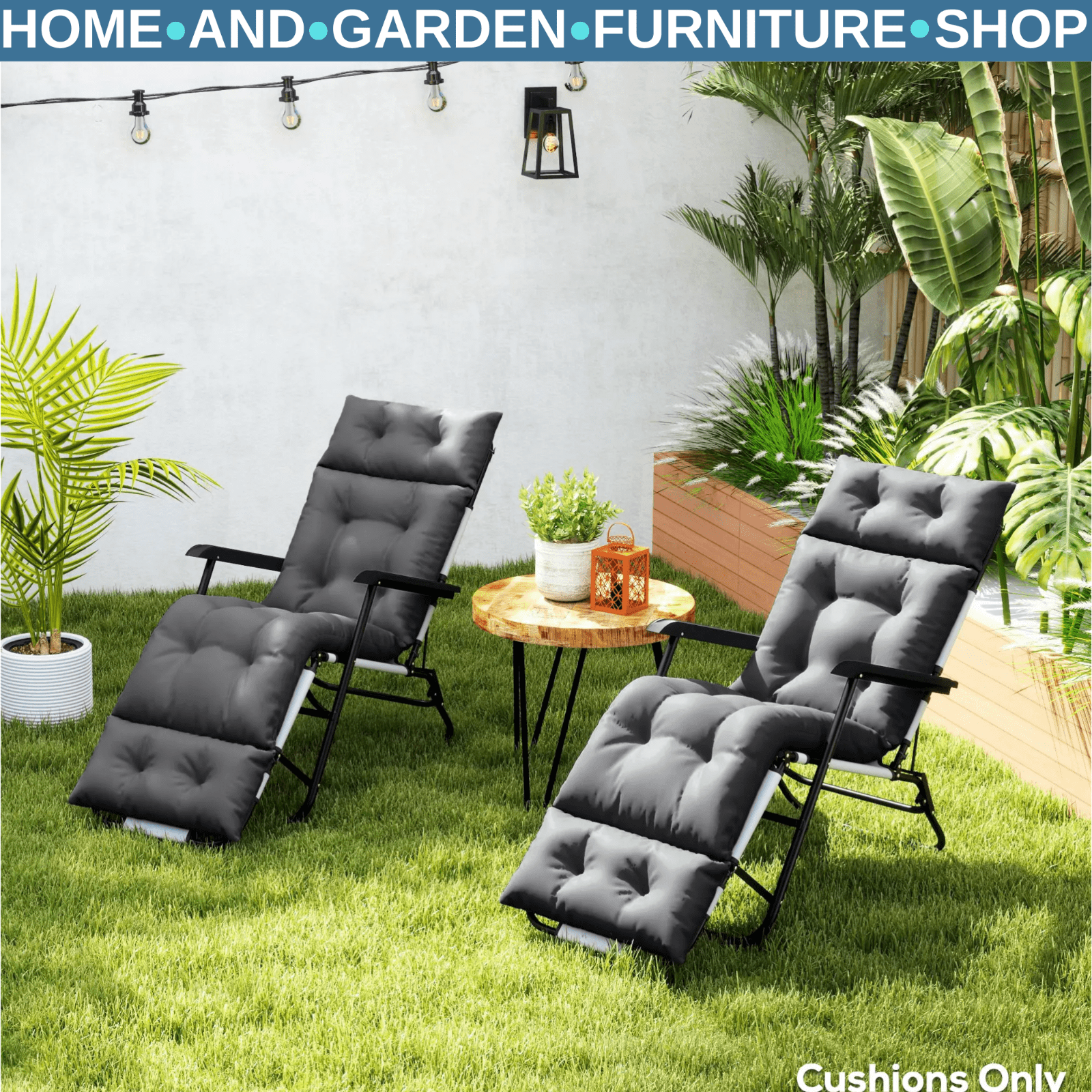 Set of 2 Sun Lounger Cushions 190x56x10cm Outdoor Chair Pads Thick Fabric UPF20 - Home and Garden Furniture Shop - rustic - furniture