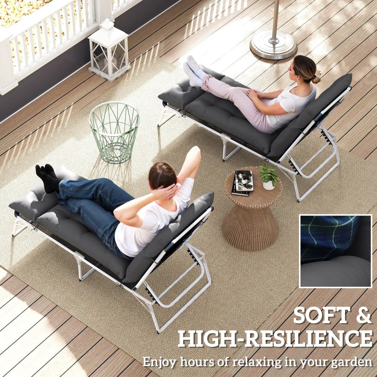 Set of 2 Sun Lounger Cushions 190x56x10cm Outdoor Chair Pads Thick Fabric UPF20 - Home and Garden Furniture Shop - rustic - furniture