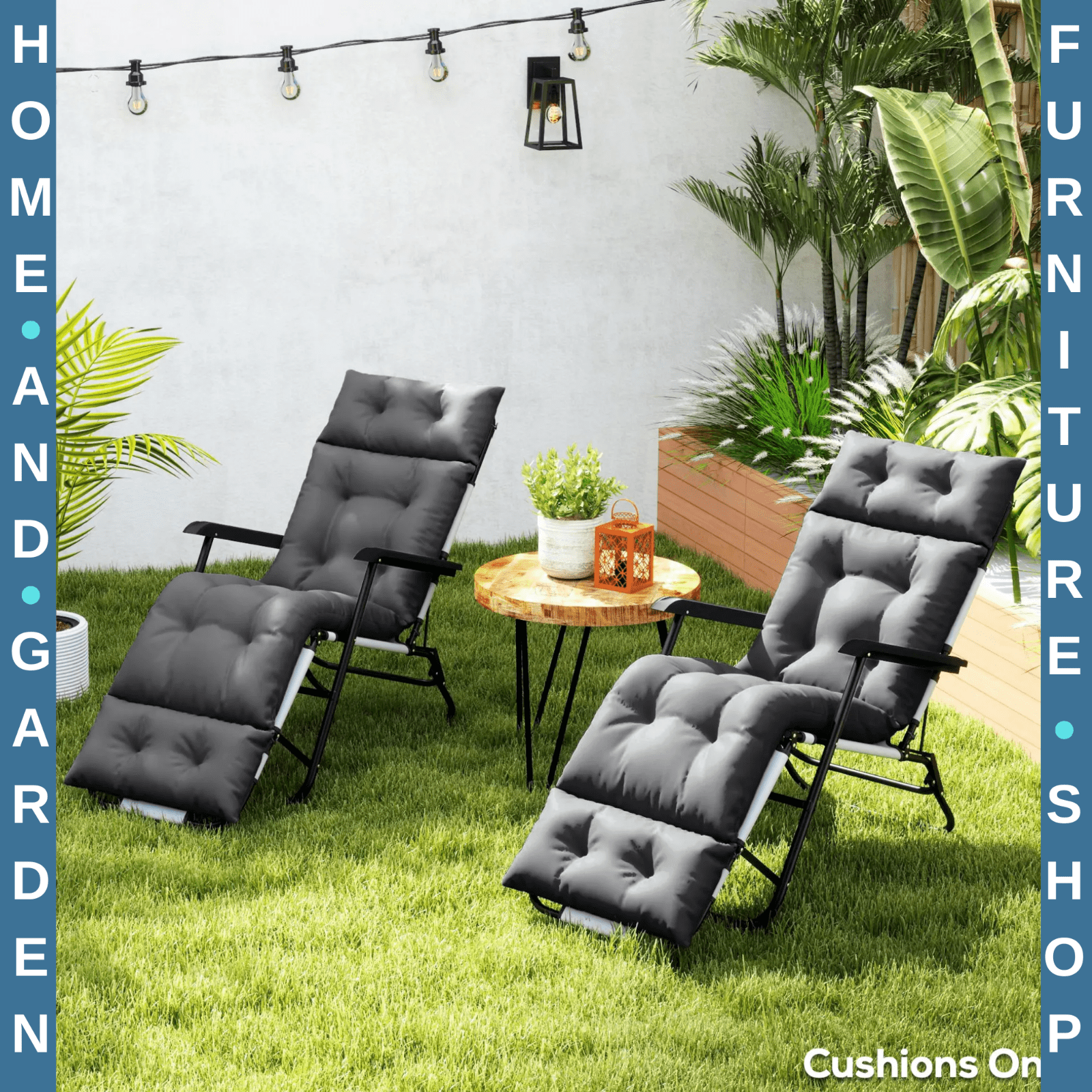 Set of 2 Sun Lounger Cushions 190x56x10cm Outdoor Chair Pads Thick Fabric UPF20 - Home and Garden Furniture Shop - rustic - furniture