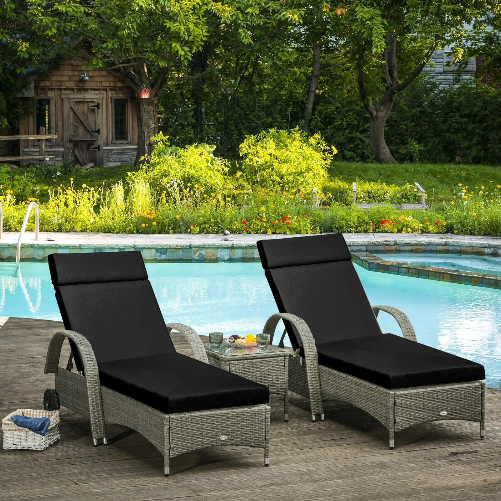 Set of 2 Sun Lounger Cushions 196x55cm for Rattan Furniture w/ Ties Outdoor Use - Home and Garden Furniture Shop - rustic - furniture