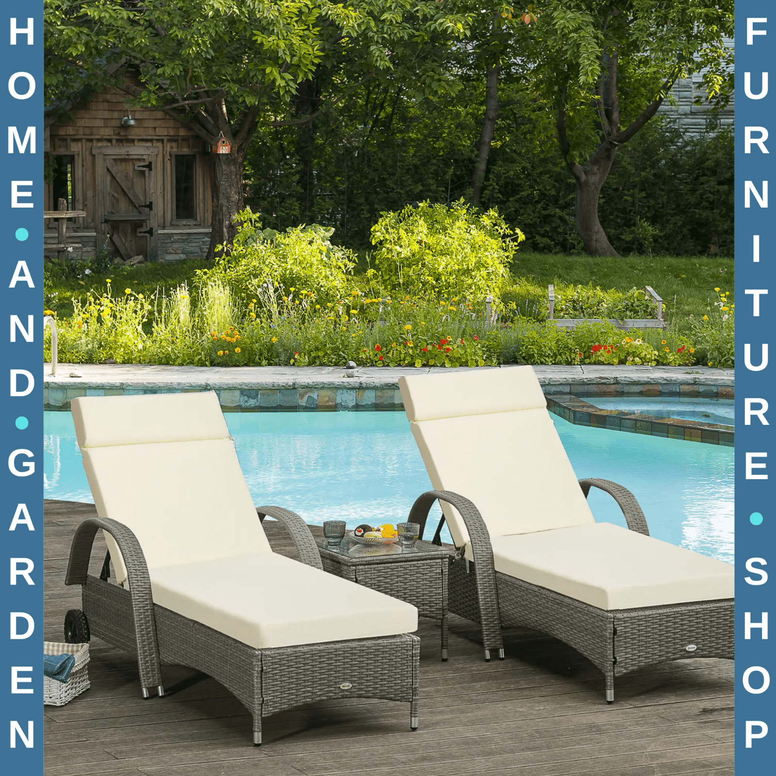 Set Of 2 Sun Lounger Cushions For Rattan Furniture With Ties Replacement Beige - Home and Garden Furniture Shop - rustic - furniture