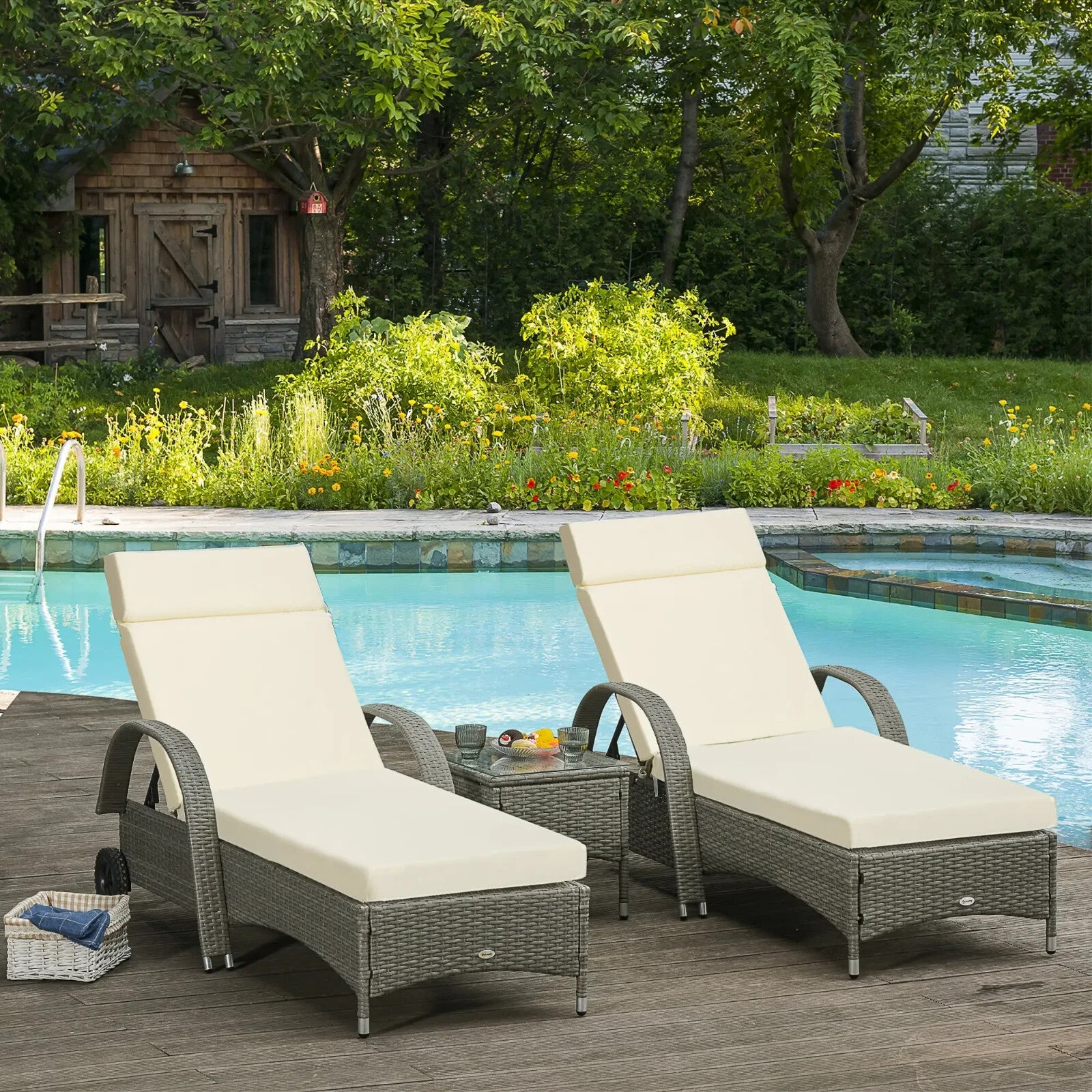 Set Of 2 Sun Lounger Cushions For Rattan Furniture With Ties Replacement Beige - Home and Garden Furniture Shop - rustic - furniture