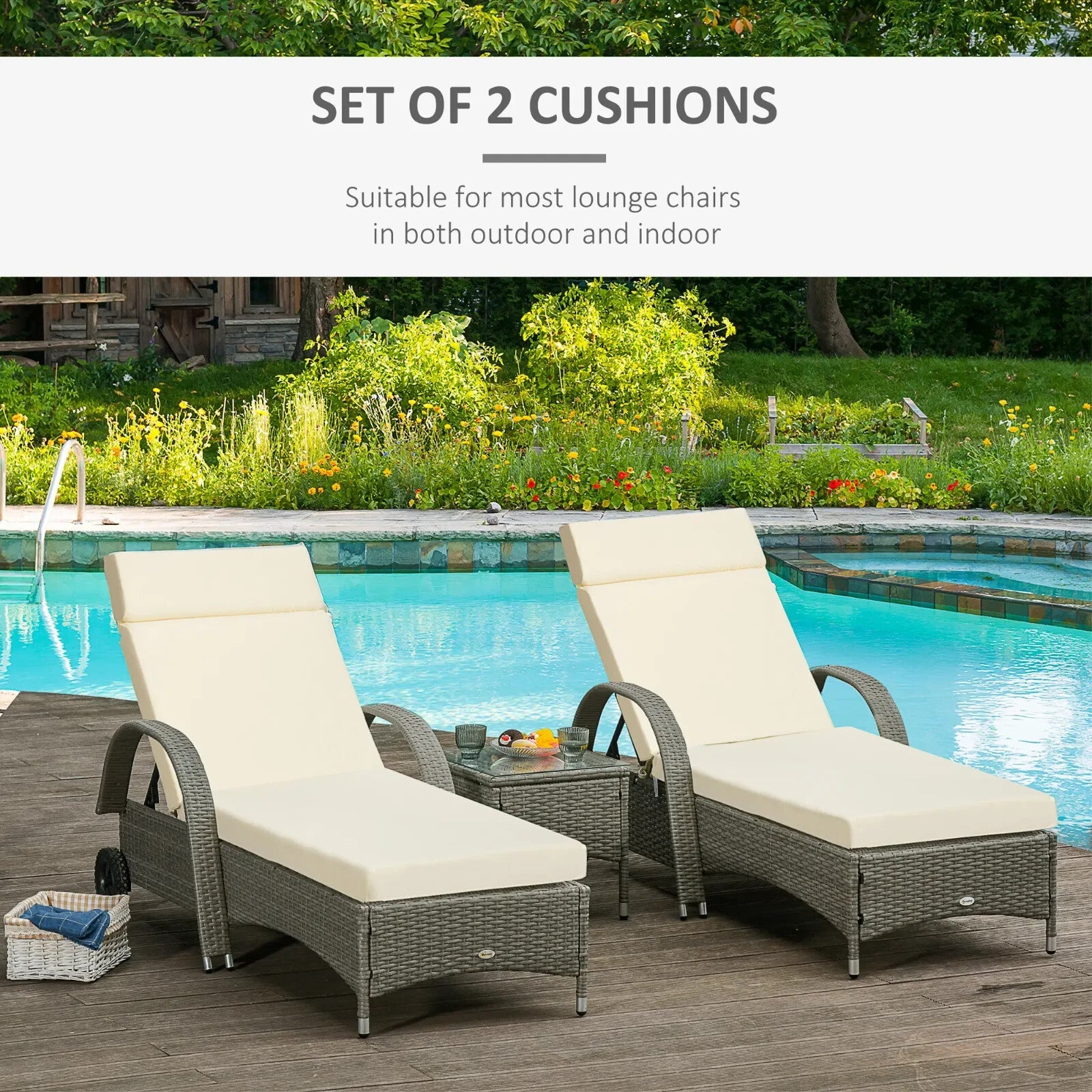 Set Of 2 Sun Lounger Cushions For Rattan Furniture With Ties Replacement Beige - Home and Garden Furniture Shop - rustic - furniture