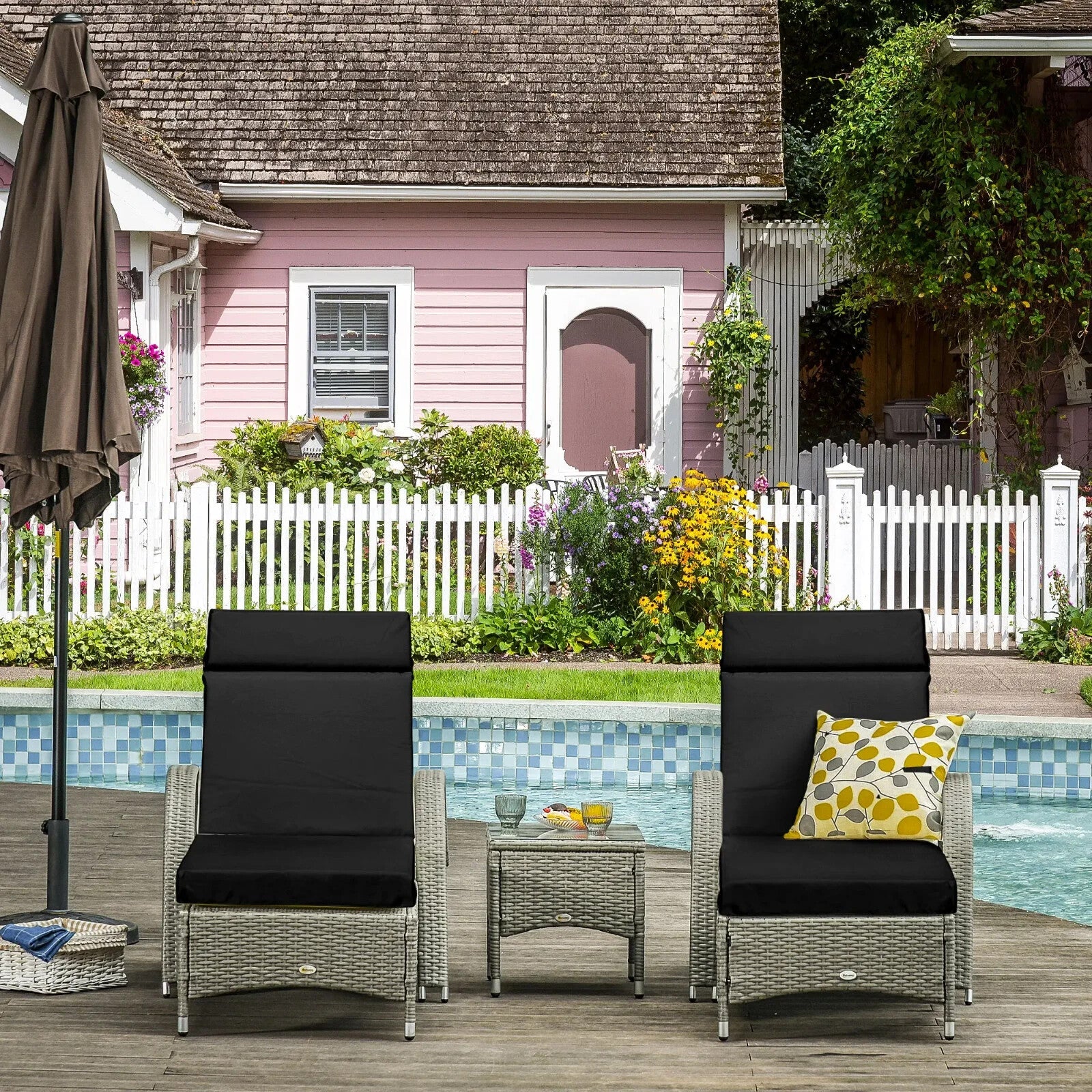 Set Of 2 Sun Lounger Cushions For Rattan Furniture With Ties Replacement Black - Home and Garden Furniture Shop - rustic - furniture