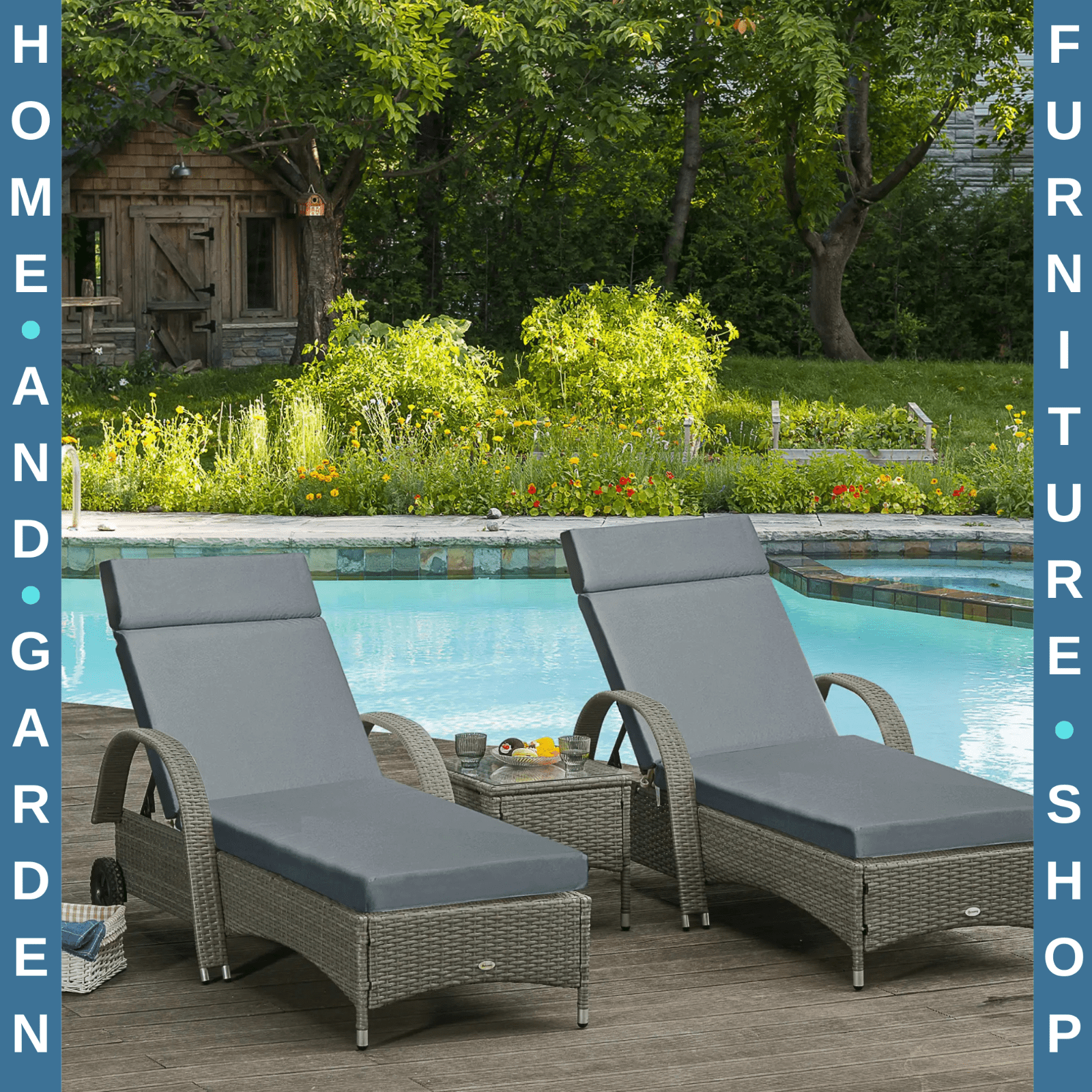 Set Of 2 Sun Lounger Cushions For Rattan Furniture With Ties Replacement Grey - Home and Garden Furniture Shop - rustic - furniture