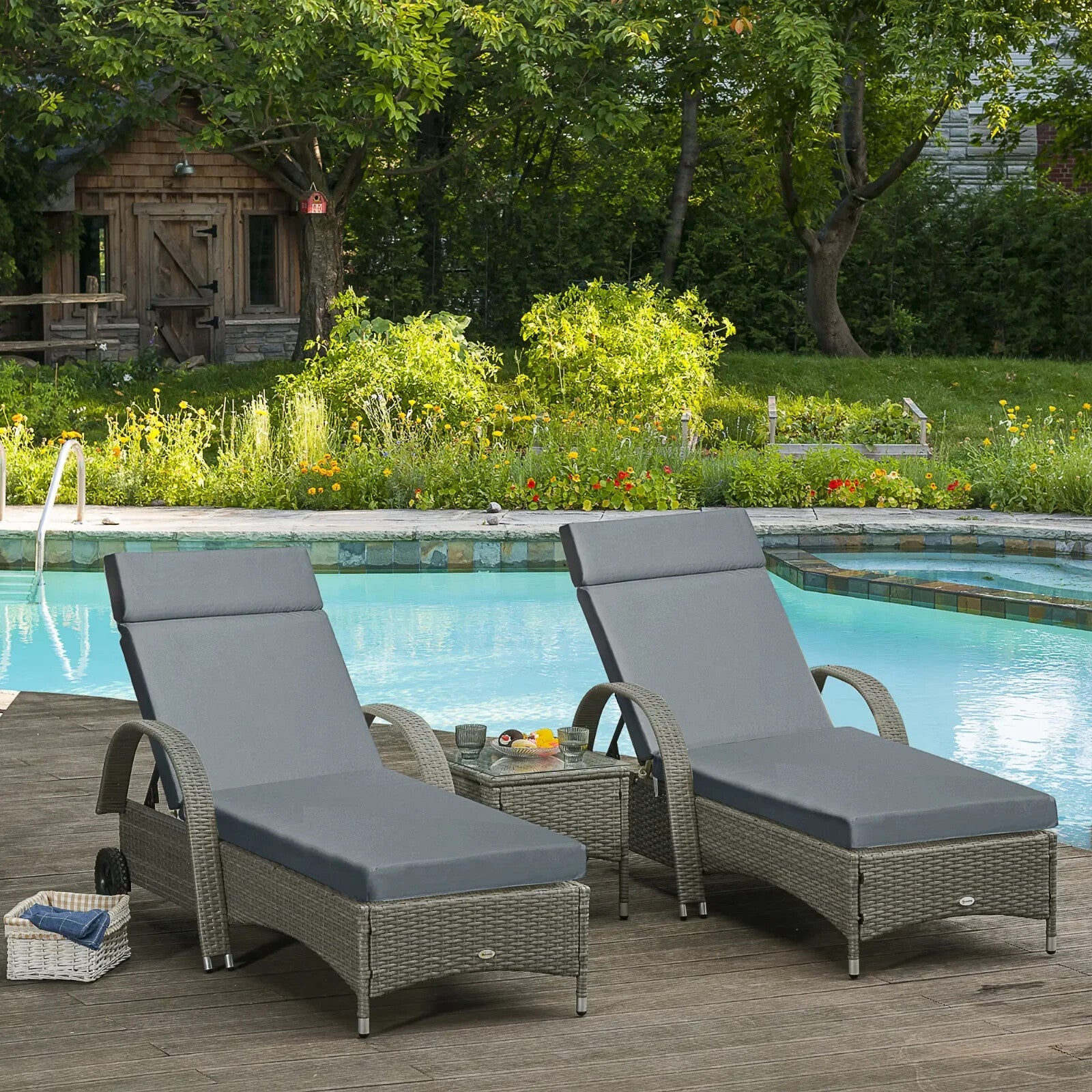 Set Of 2 Sun Lounger Cushions For Rattan Furniture With Ties Replacement Grey - Home and Garden Furniture Shop - rustic - furniture