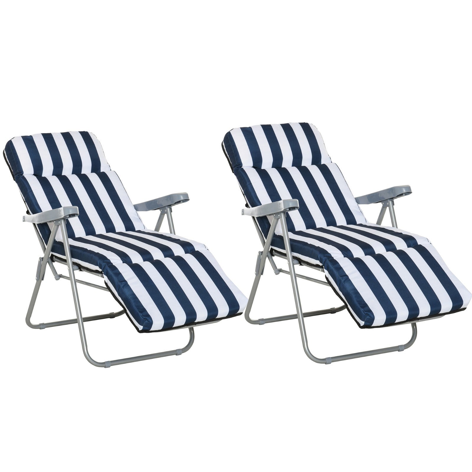 Set of 2 Sun Lounger Folding Recliner Chairs Patio Day Bed w/ Cushion Blue White - Home and Garden Furniture Shop - rustic - furniture