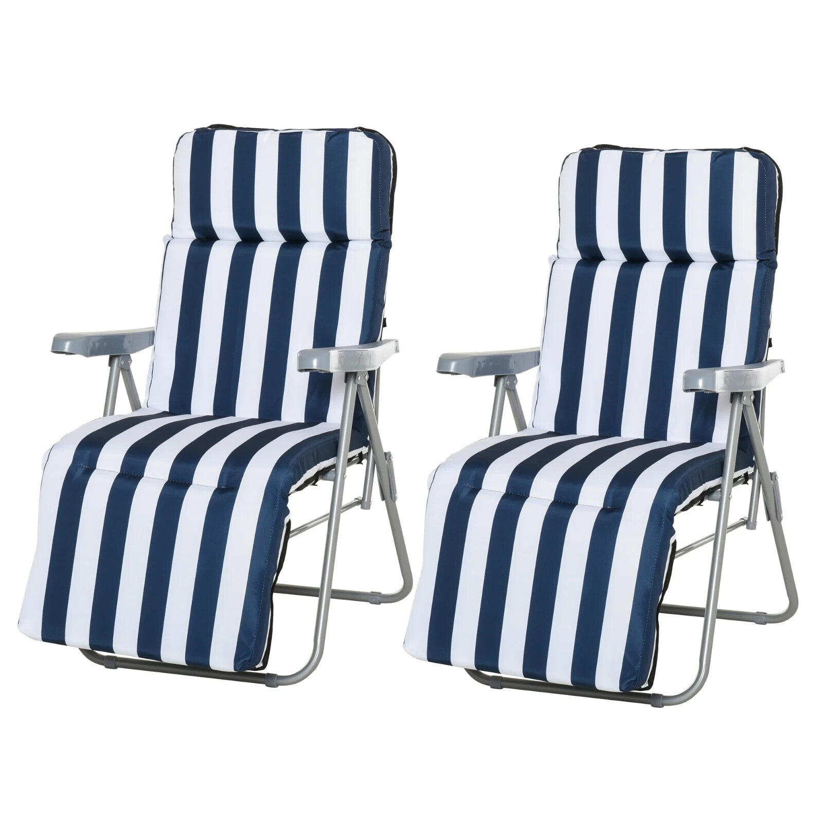 Set of 2 Sun Lounger Folding Recliner Chairs Patio Day Bed w/ Cushion Blue White - Home and Garden Furniture Shop - rustic - furniture