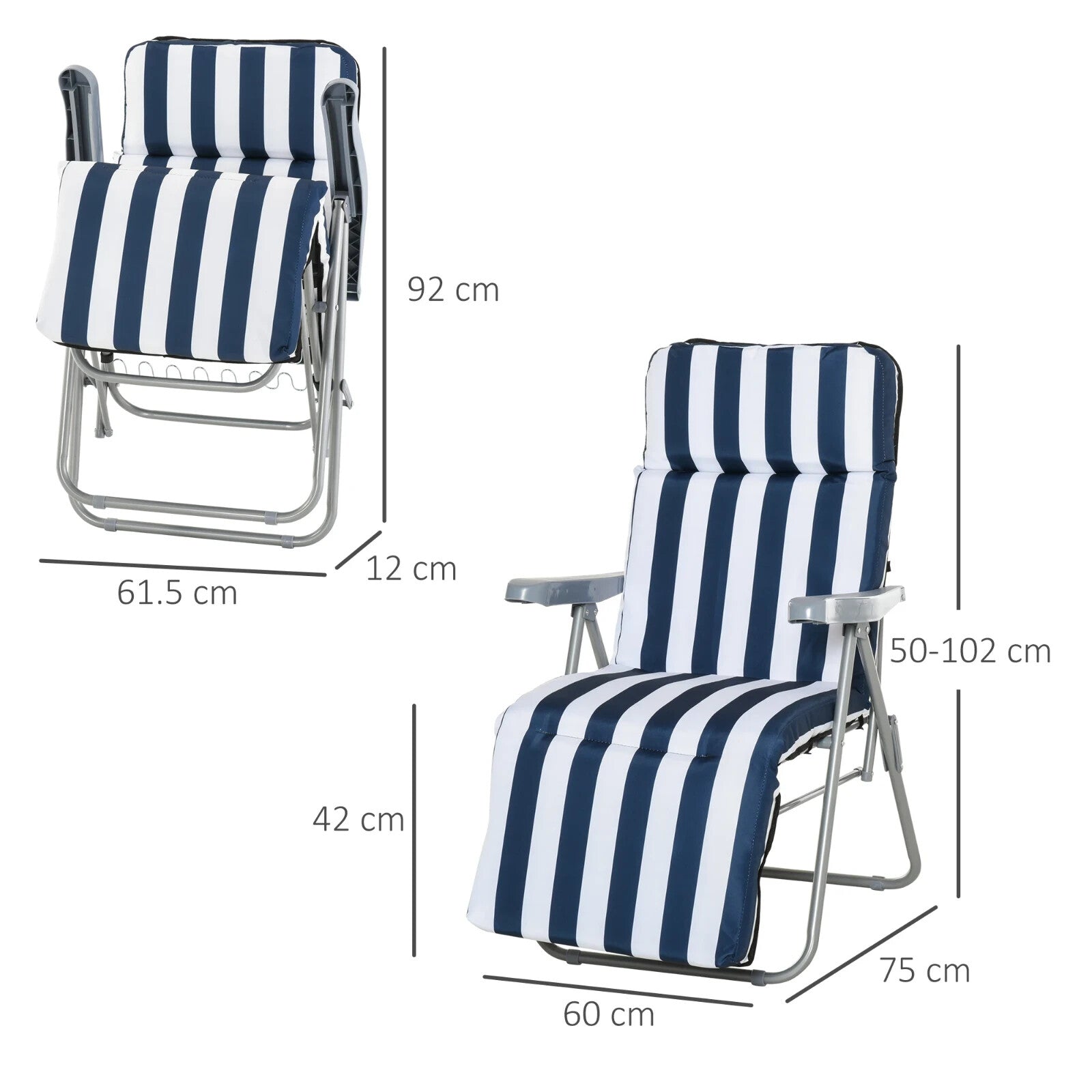 Set of 2 Sun Lounger Folding Recliner Chairs Patio Day Bed w/ Cushion Blue White - Home and Garden Furniture Shop - rustic - furniture