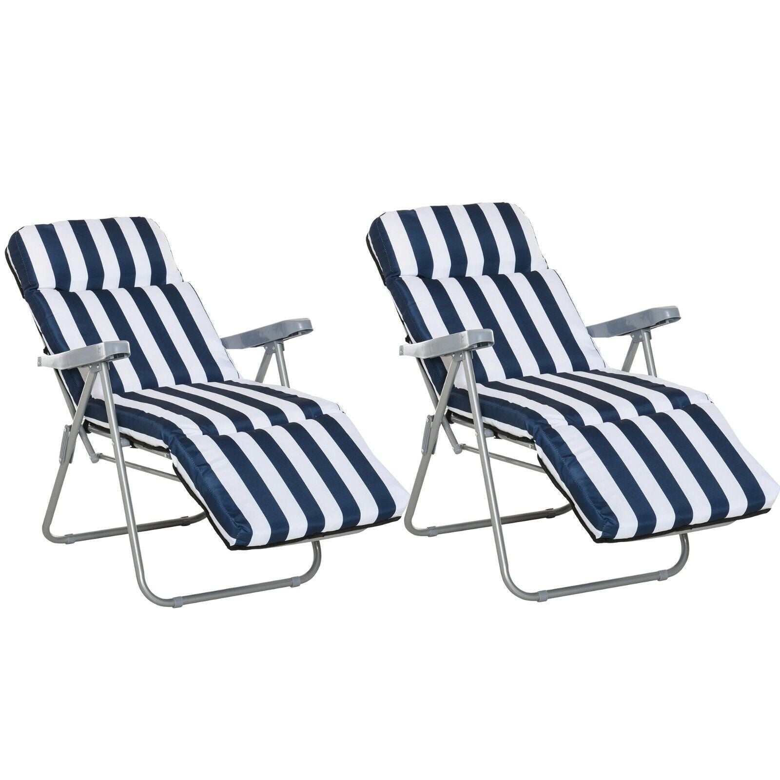 Set of 2 Sun Lounger Folding Recliner Chairs Patio Day Bed w/ Cushion Blue White - Home and Garden Furniture Shop - #rustic - furniture#