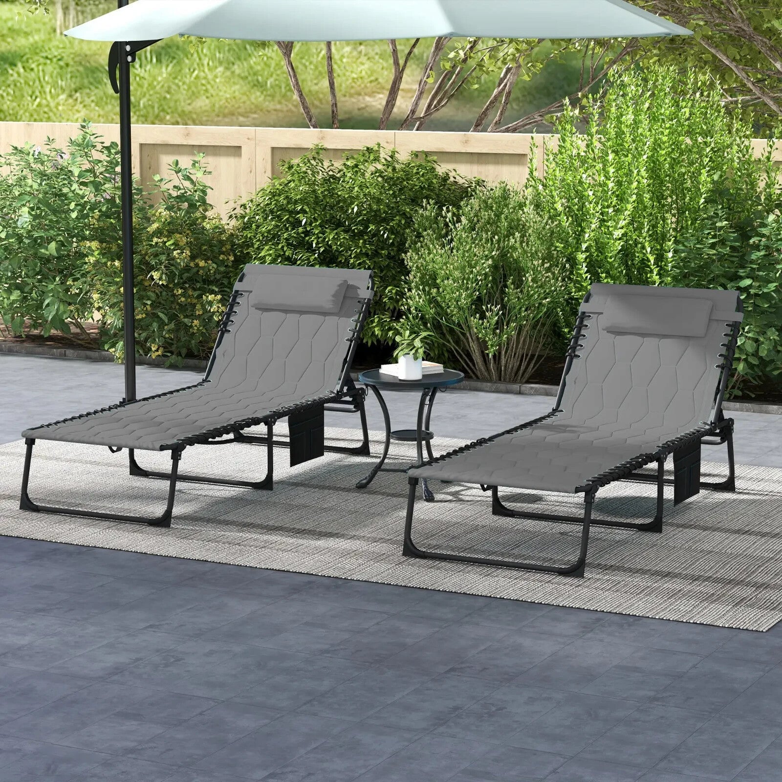 Set of 2 Sun Loungers with Padded Seats and Five - Position Reclining Backs Grey - Home and Garden Furniture Shop - rustic - furniture
