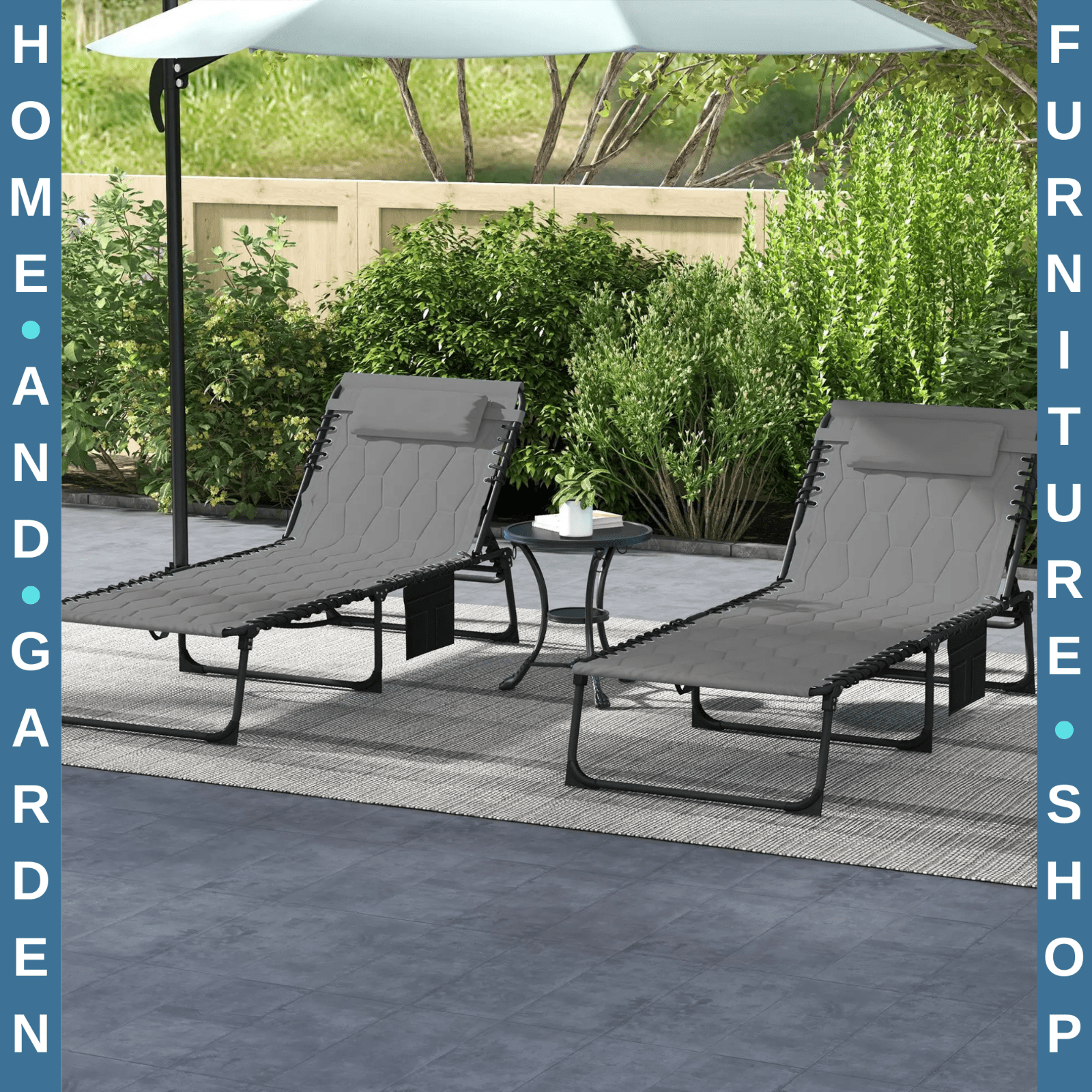 Set of 2 Sun Loungers with Padded Seats and Five - Position Reclining Backs Grey - Home and Garden Furniture Shop - rustic - furniture