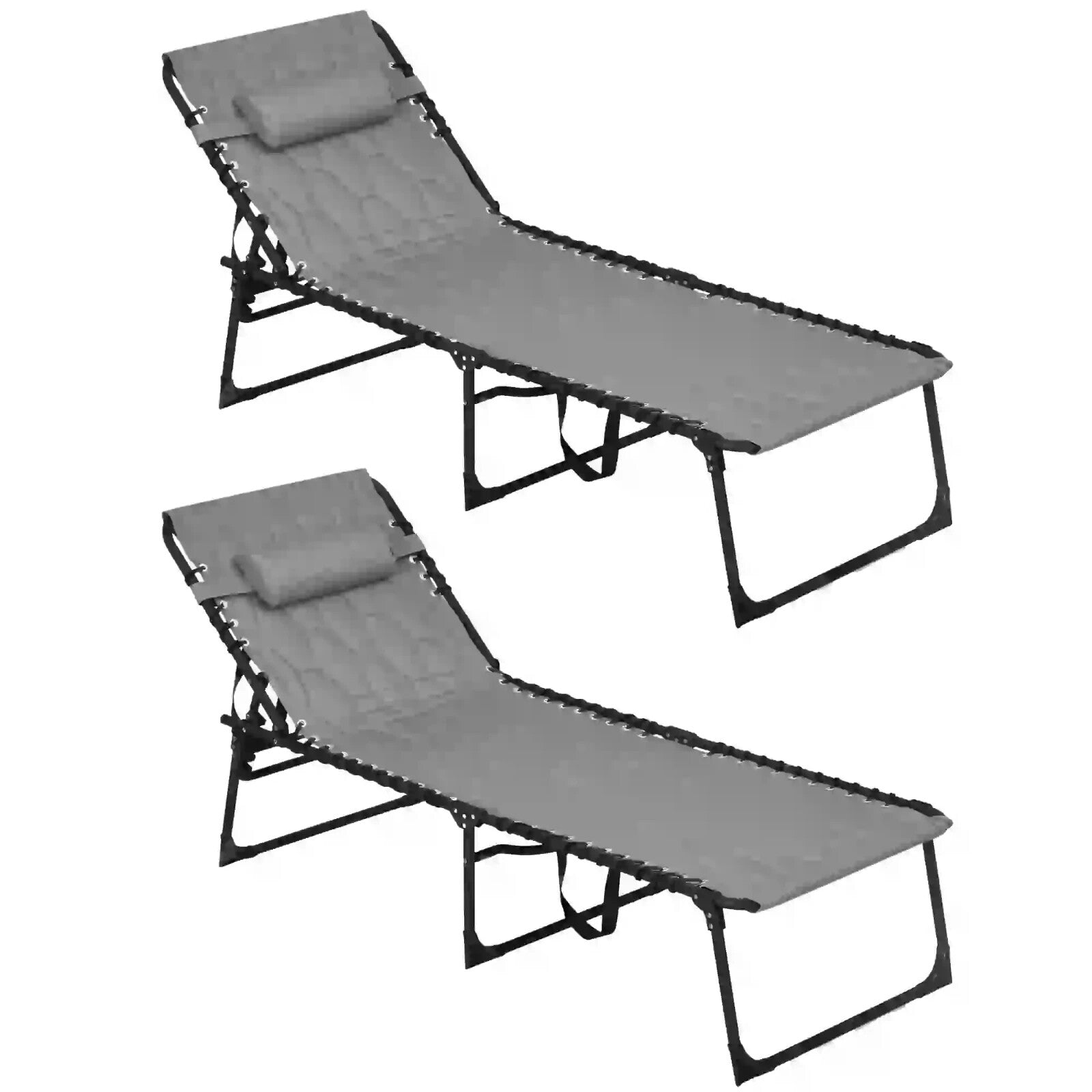 Set of 2 Sun Loungers with Padded Seats and Five - Position Reclining Backs Grey - Home and Garden Furniture Shop - rustic - furniture