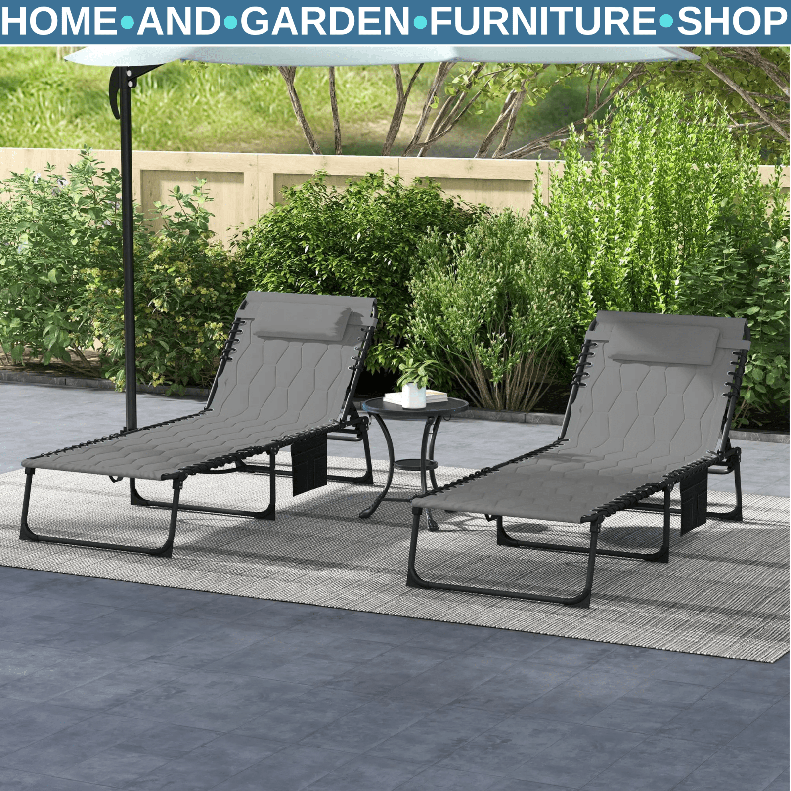 Set of 2 Sun Loungers with Padded Seats and Five - Position Reclining Backs Grey - Home and Garden Furniture Shop - rustic - furniture