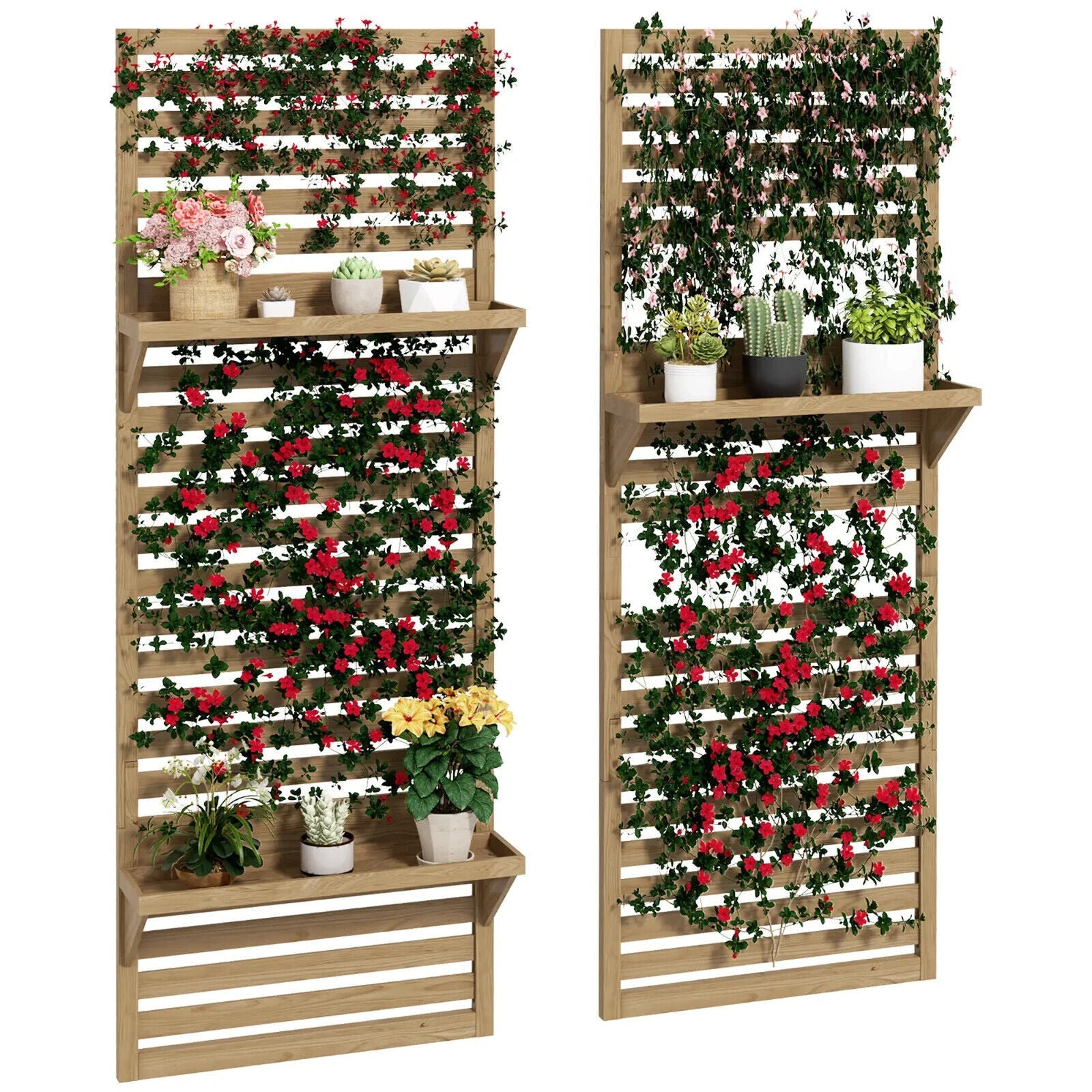 Set of 2 Wall - Mounted Plant Stands with Shelves and Slatted Trellis Garden Decor - Home and Garden Furniture Shop - #rustic - furniture#