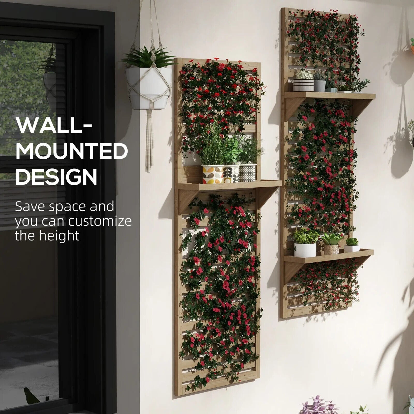 Set of 2 Wall - Mounted Plant Stands with Shelves and Slatted Trellis Garden Decor - Home and Garden Furniture Shop - #rustic - furniture#