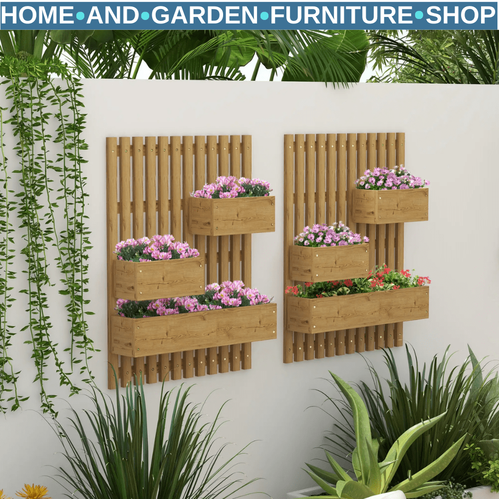 Set of 2 Wall Mounted Wooden Garden Planters with Trellis Drainage Movable Boxes - Home and Garden Furniture Shop - #rustic - furniture#