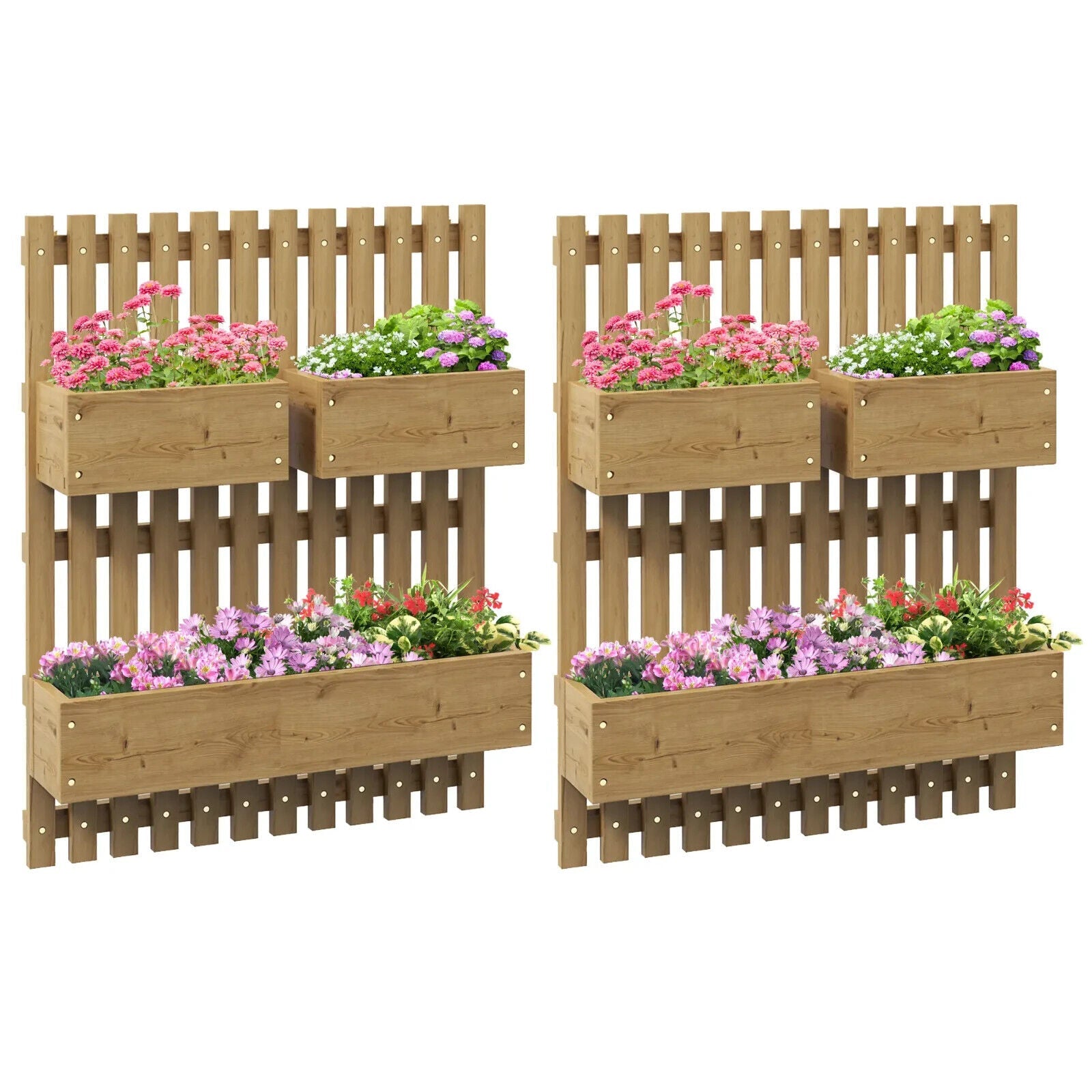 Set of 2 Wall Mounted Wooden Garden Planters with Trellis Drainage Movable Boxes - Home and Garden Furniture Shop - #rustic - furniture#