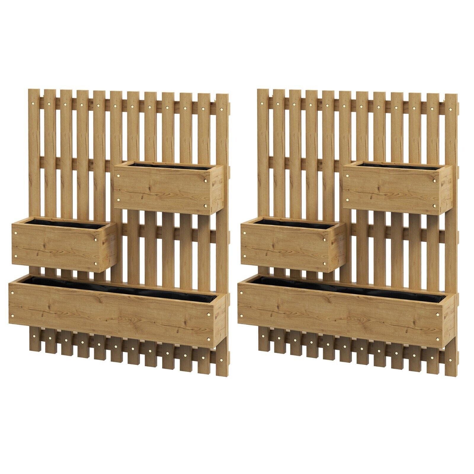 Set of 2 Wall Mounted Wooden Garden Planters with Trellis Drainage Movable Boxes - Home and Garden Furniture Shop - #rustic - furniture#