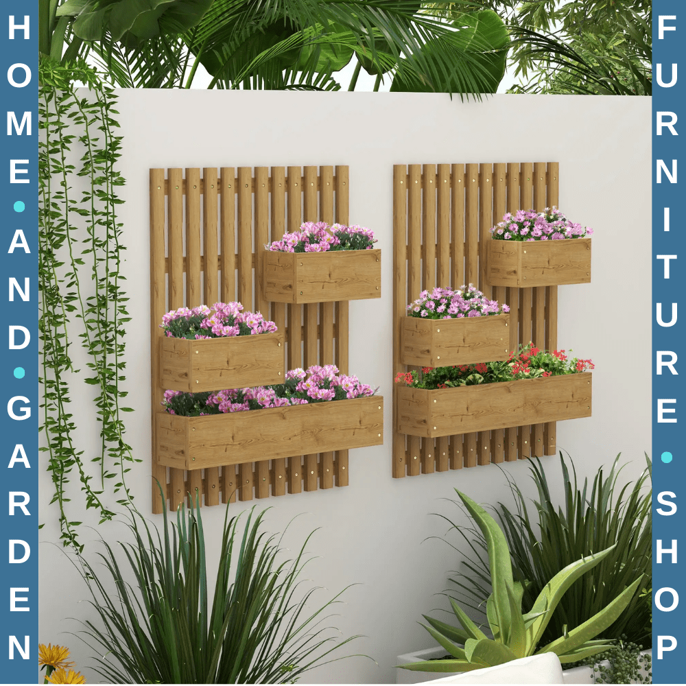 Set of 2 Wall Mounted Wooden Garden Planters with Trellis Drainage Movable Boxes - Home and Garden Furniture Shop - #rustic - furniture#