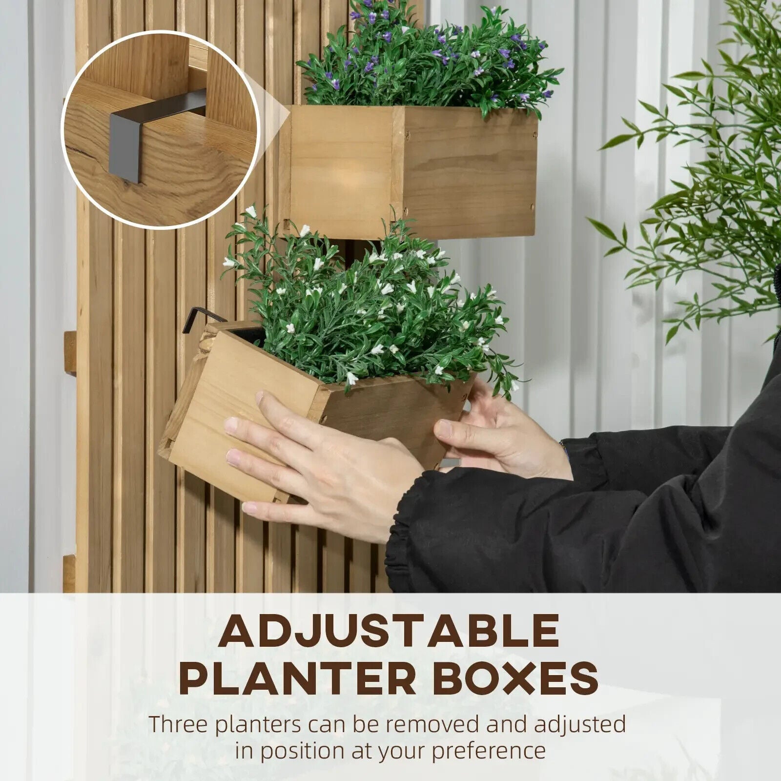 Set of 2 Wall Mounted Wooden Garden Planters with Trellis Drainage Movable Boxes - Home and Garden Furniture Shop - #rustic - furniture#