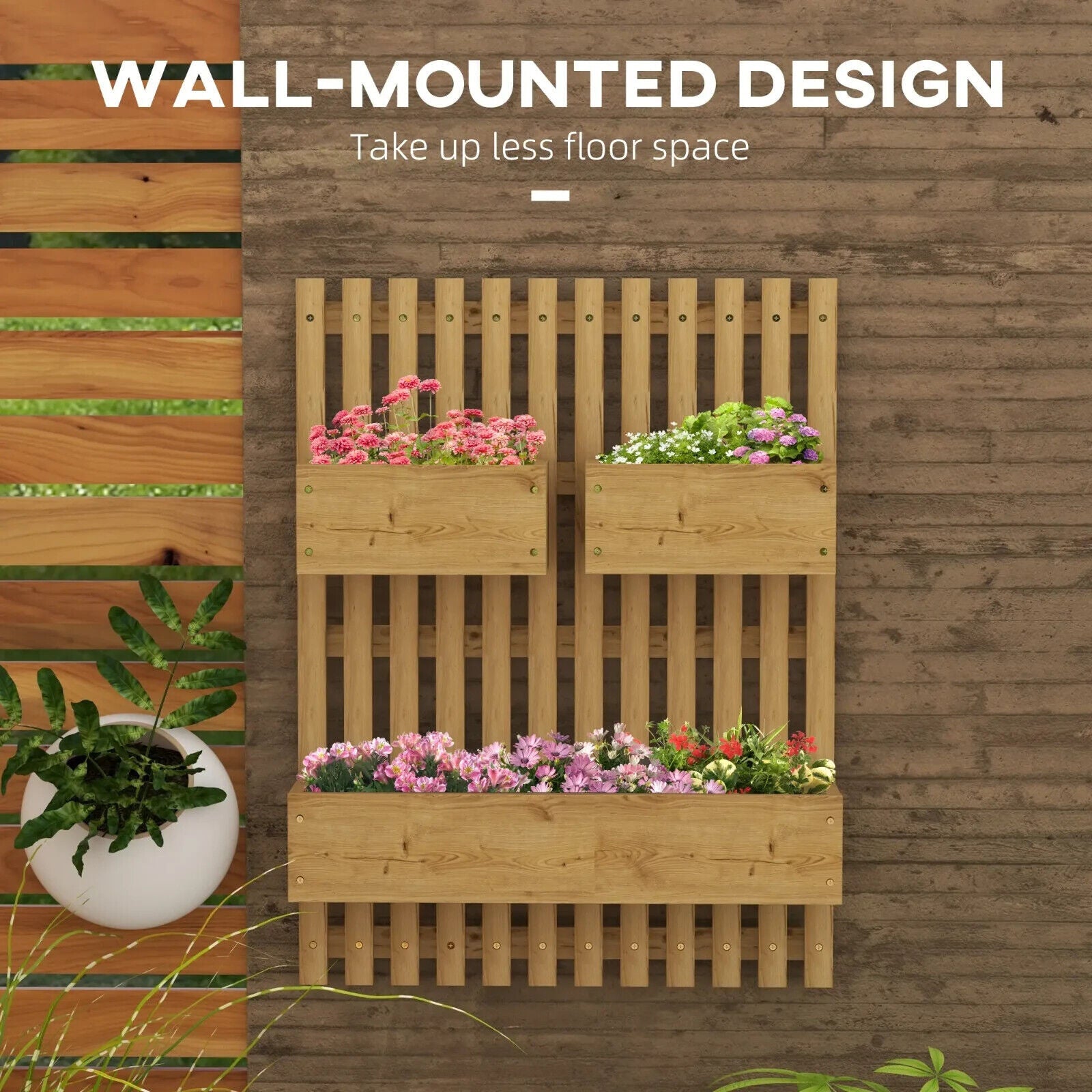 Set of 2 Wall Mounted Wooden Garden Planters with Trellis Drainage Movable Boxes - Home and Garden Furniture Shop - #rustic - furniture#