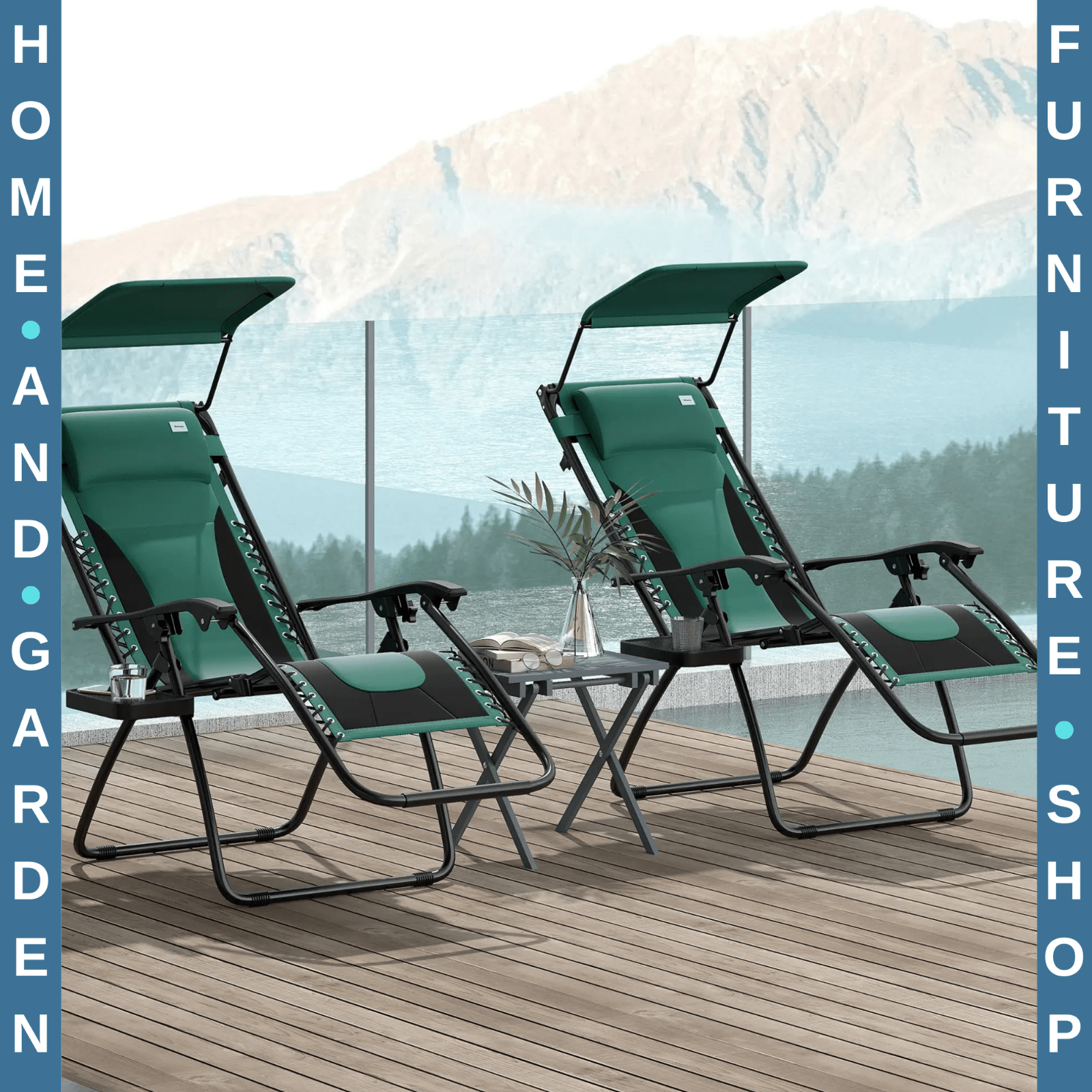 Set of 2 Zero Gravity Lounger Chairs Folding Reclining Patio Chairs with Shade - Home and Garden Furniture Shop - #rustic - furniture#