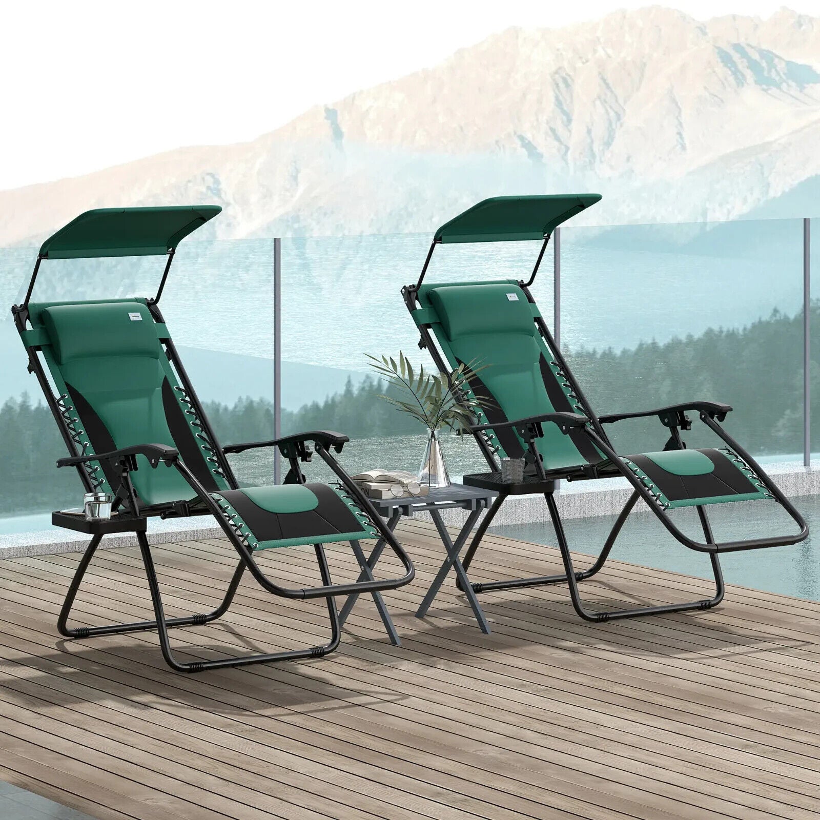 Set of 2 Zero Gravity Lounger Chairs Folding Reclining Patio Chairs with Shade - Home and Garden Furniture Shop - #rustic - furniture#