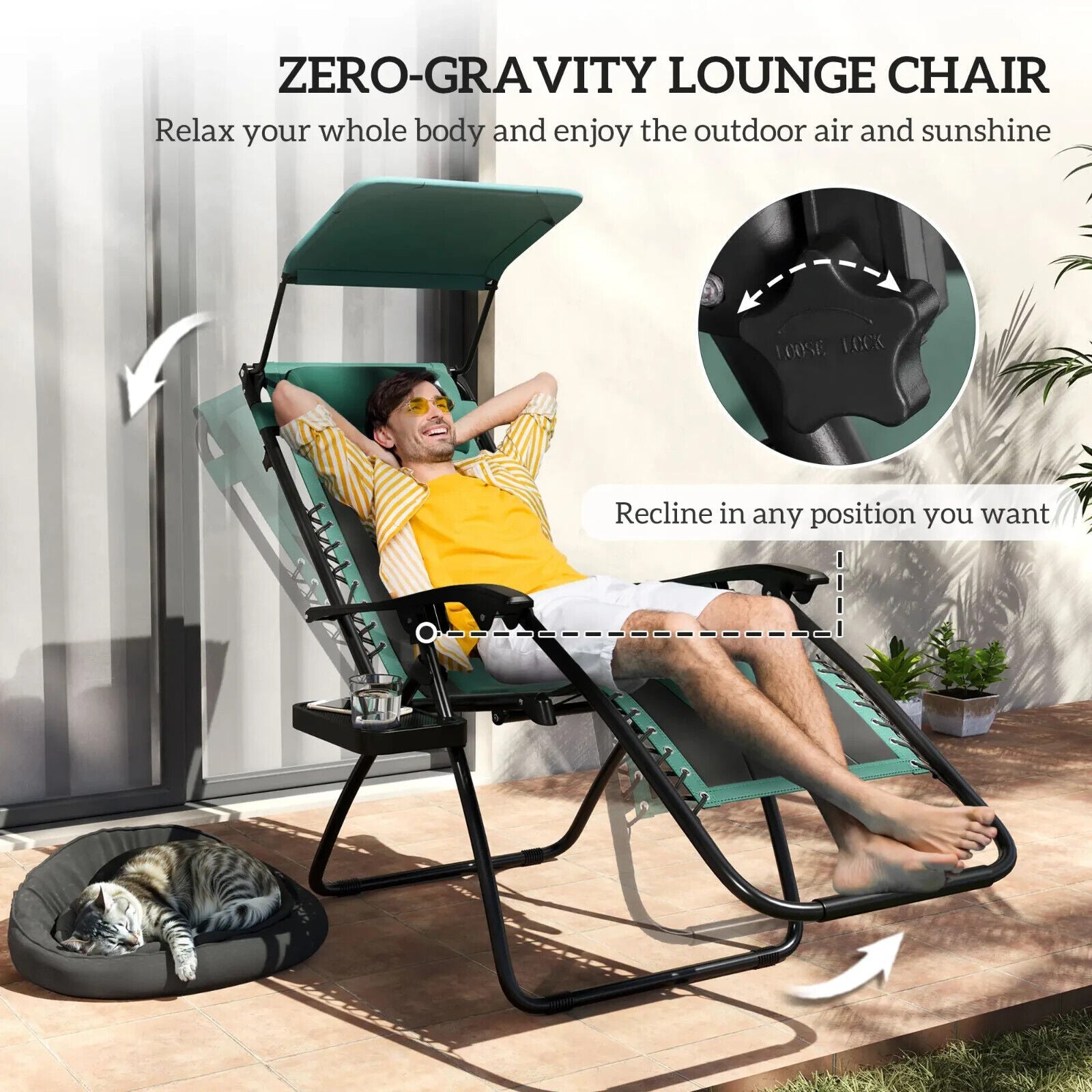Set of 2 Zero Gravity Lounger Chairs Folding Reclining Patio Chairs with Shade - Home and Garden Furniture Shop - #rustic - furniture#