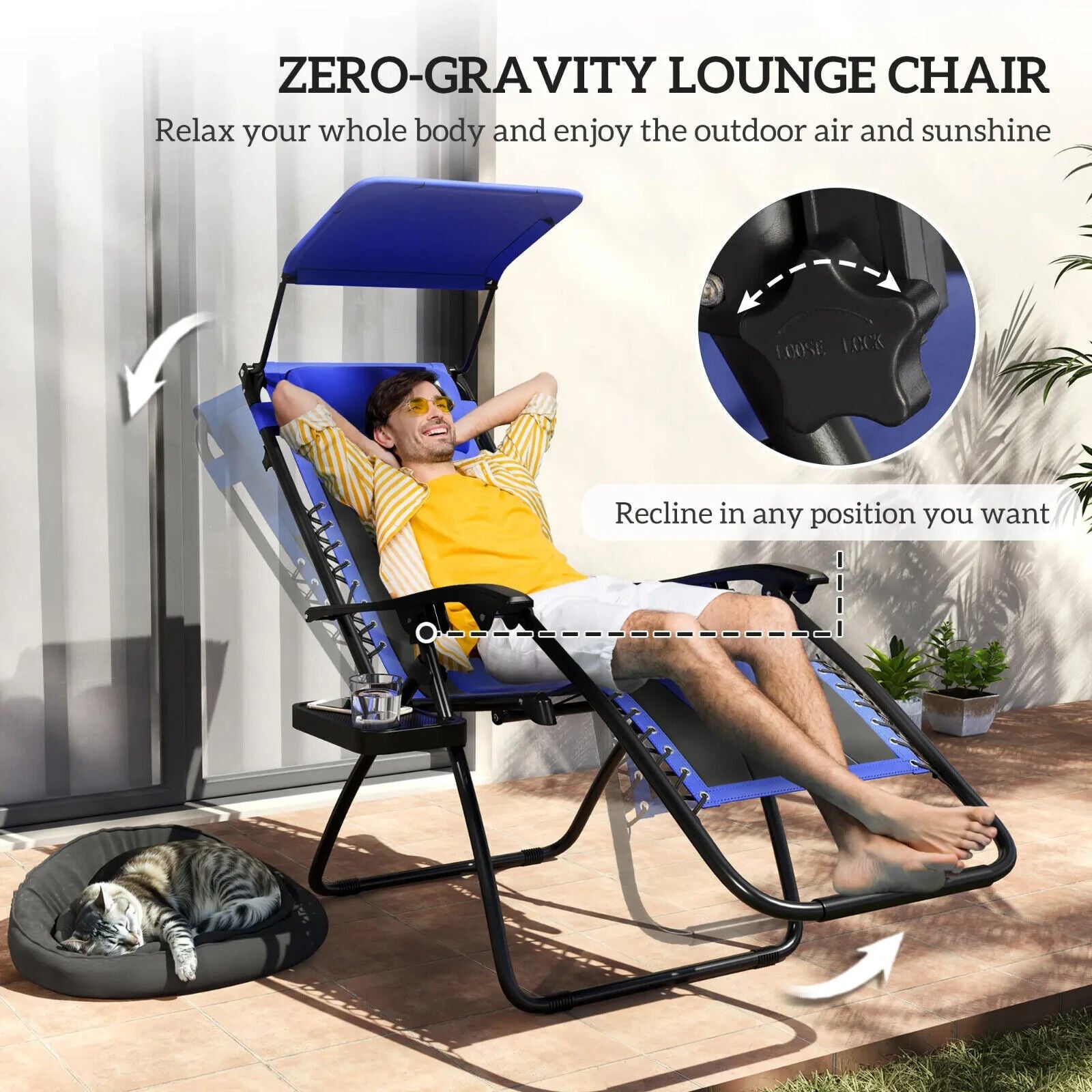 Set of 2 Zero Gravity Lounger Chairs Folding Reclining Patio Chairs with Shade - Home and Garden Furniture Shop - #rustic - furniture#