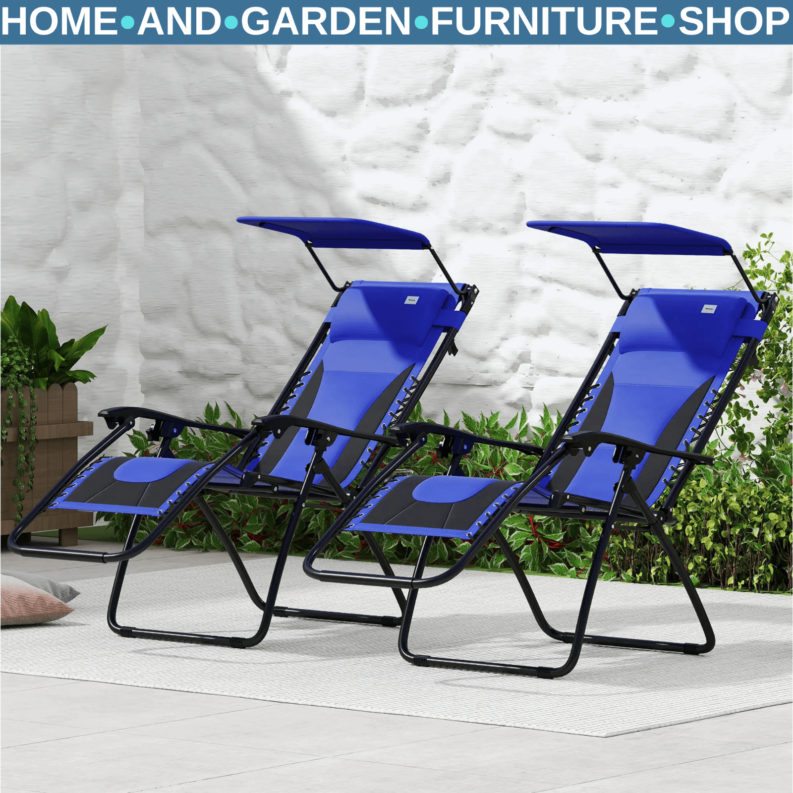 Set of 2 Zero Gravity Lounger Chairs Folding Reclining Patio Chairs with Shade - Home and Garden Furniture Shop - #rustic - furniture#