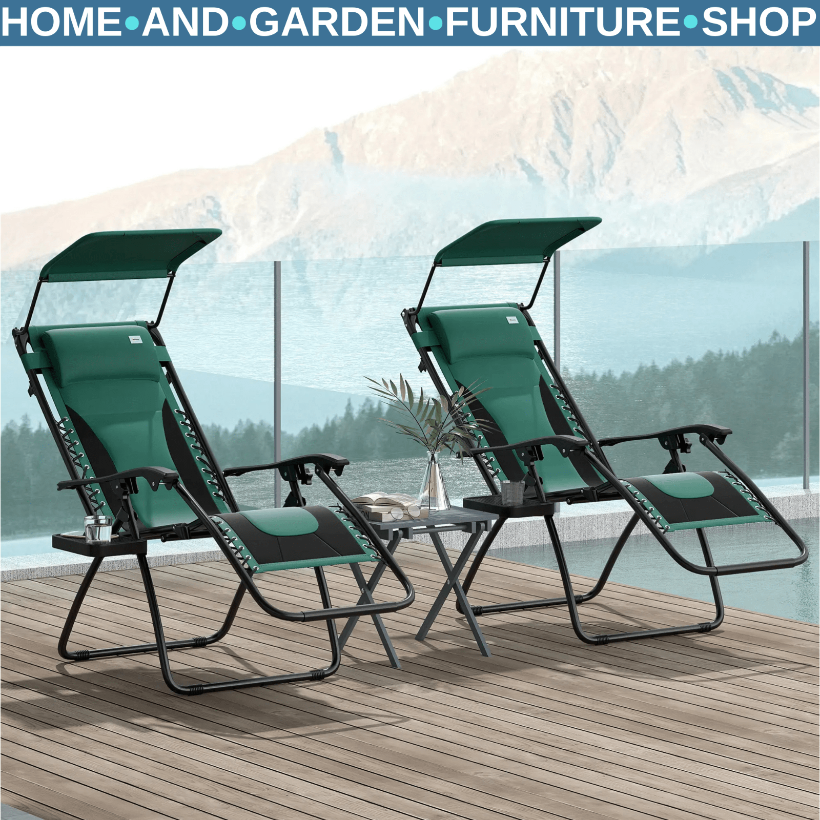 Set of 2 Zero Gravity Lounger Chairs Folding Reclining Patio Chairs with Shade - Home and Garden Furniture Shop - #rustic - furniture#