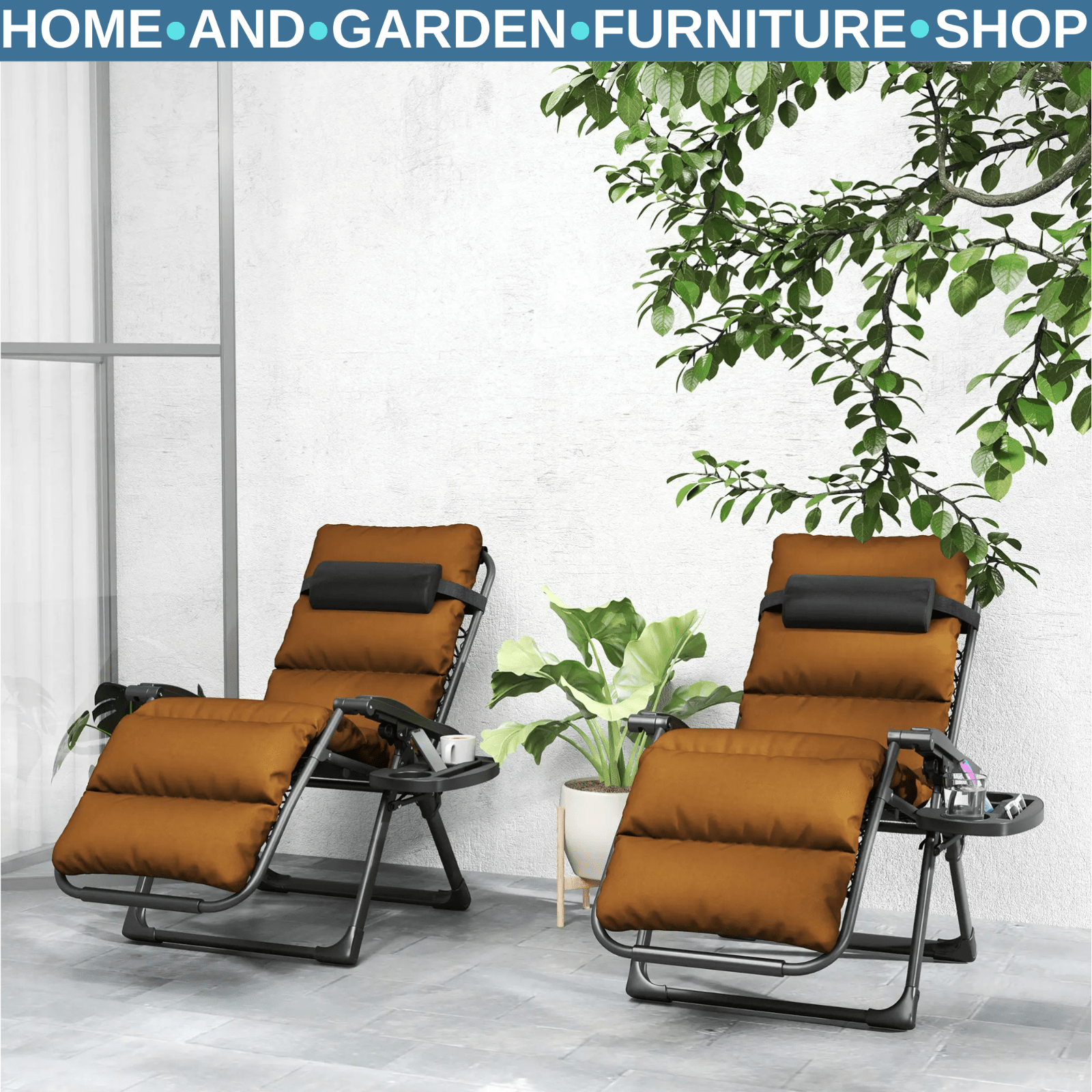 Set of 2 Zero Gravity Recliner Chair Folding Garden Loungers w/ Cushions Outdoor - Home and Garden Furniture Shop - #rustic - furniture#