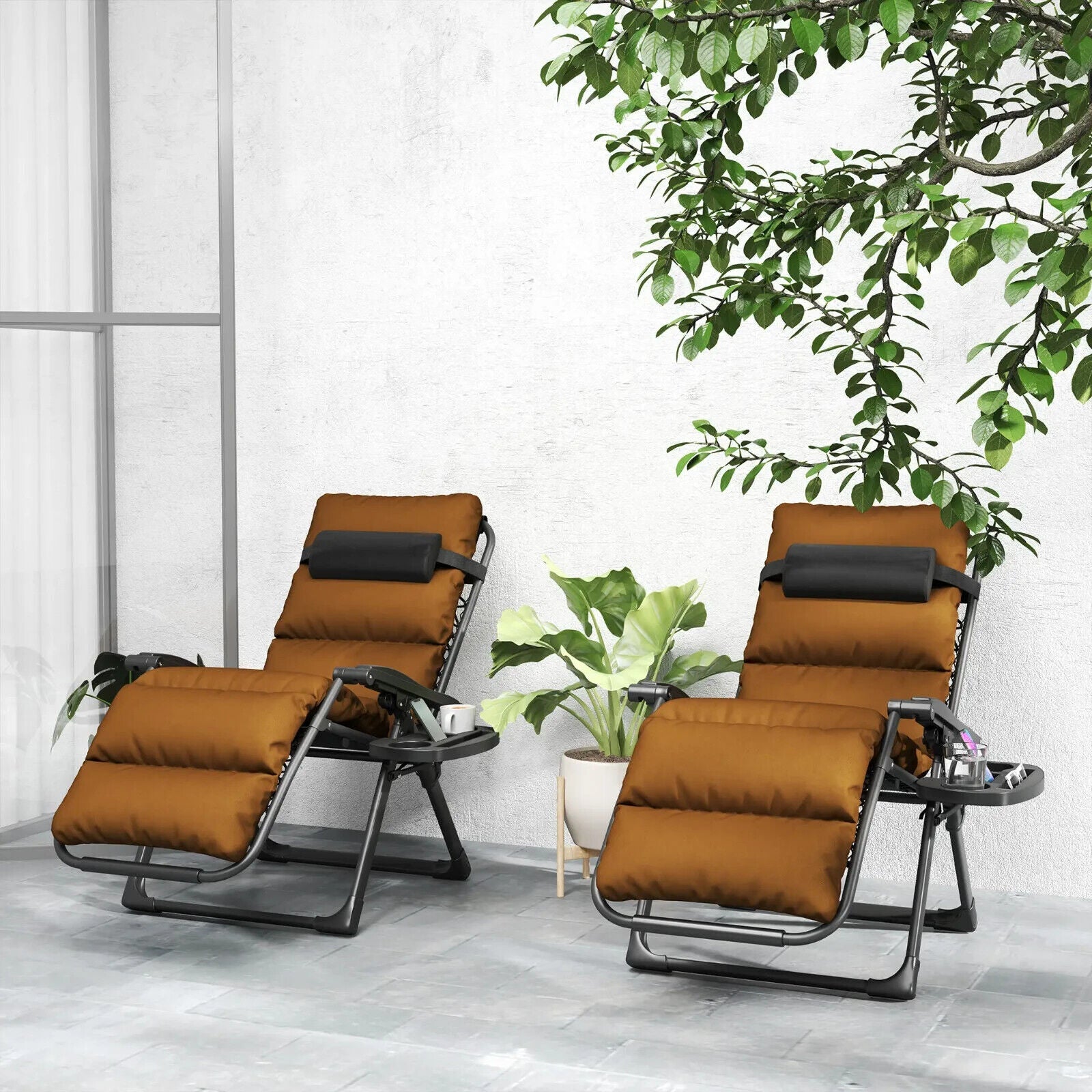 Set of 2 Zero Gravity Recliner Chair Folding Garden Loungers w/ Cushions Outdoor - Home and Garden Furniture Shop - #rustic - furniture#
