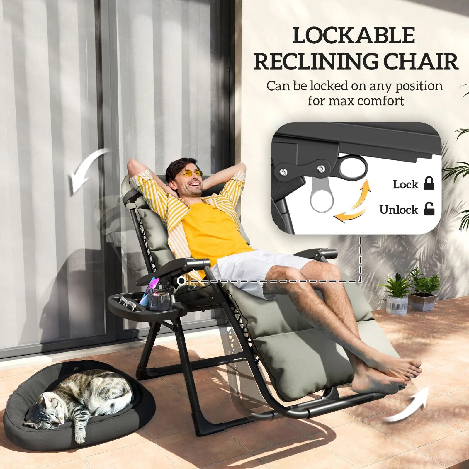 Set of 2 Zero Gravity Recliner Chairs Folding Garden Loungers w/ Cushion Outdoor - Home and Garden Furniture Shop - #rustic - furniture#