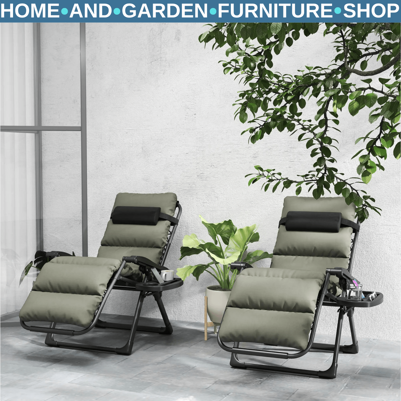 Set of 2 Zero Gravity Recliner Chairs Folding Garden Loungers w/ Cushion Outdoor - Home and Garden Furniture Shop - #rustic - furniture#