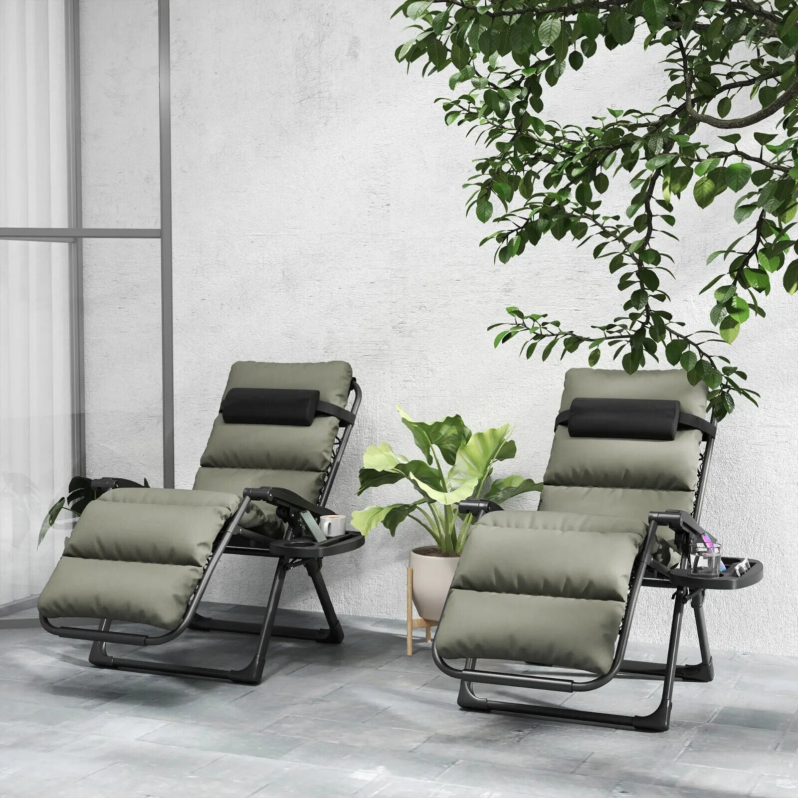 Set of 2 Zero Gravity Recliner Chairs Folding Garden Loungers w/ Cushion Outdoor - Home and Garden Furniture Shop - #rustic - furniture#