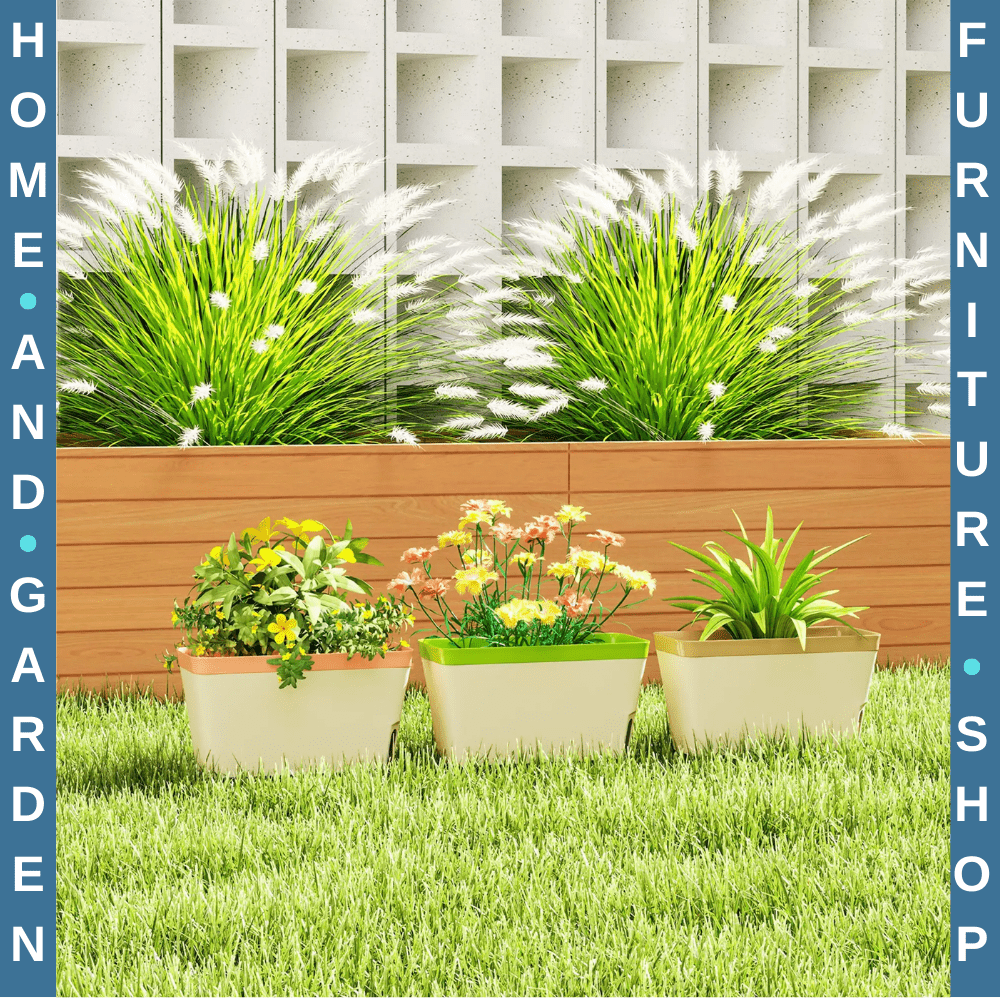 Set of 3 Self Watering Outdoor Plant Pots Rectangular Planters with Water Window - Home and Garden Furniture Shop - rustic - furniture