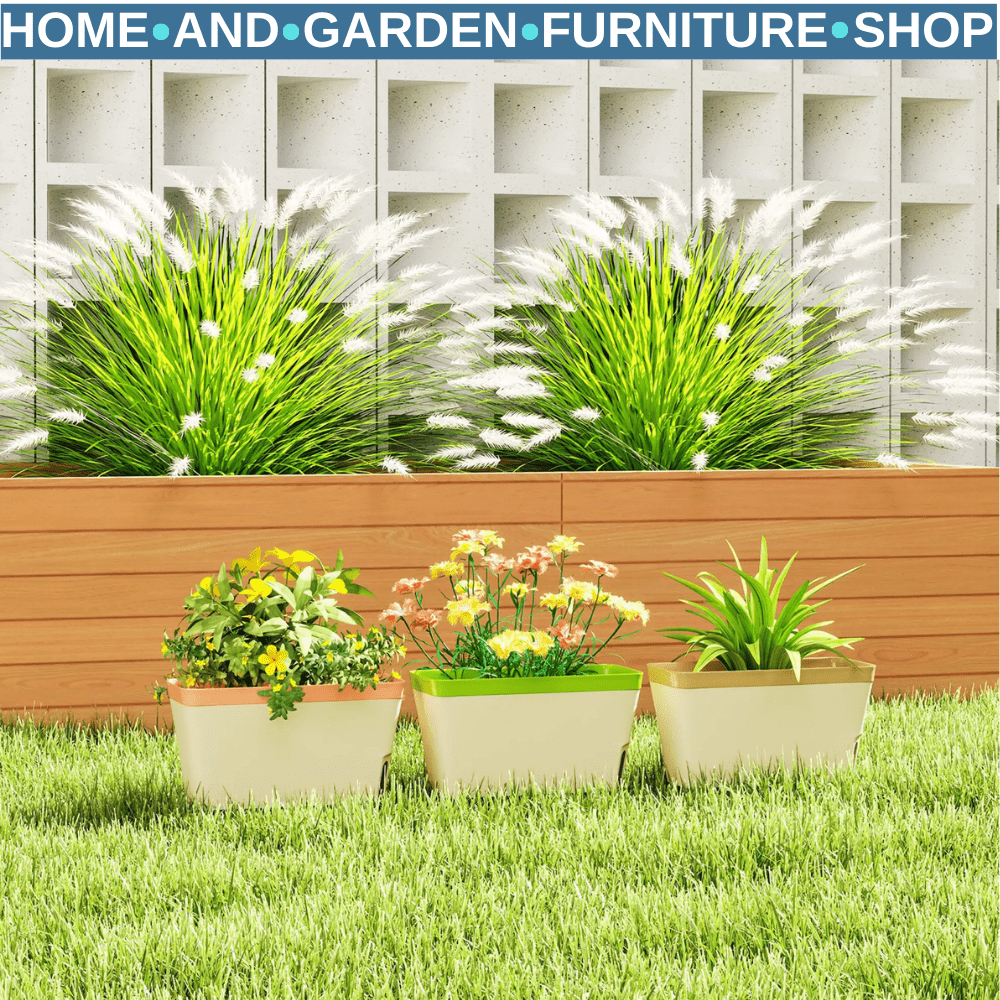 Set of 3 Self Watering Outdoor Plant Pots Rectangular Planters with Water Window - Home and Garden Furniture Shop - rustic - furniture