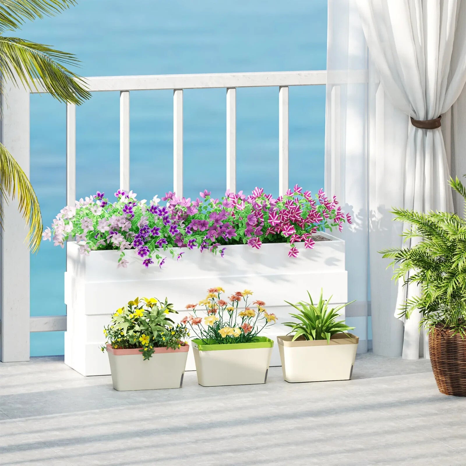 Set of 3 Self Watering Outdoor Plant Pots Rectangular Planters with Water Window - Home and Garden Furniture Shop - rustic - furniture