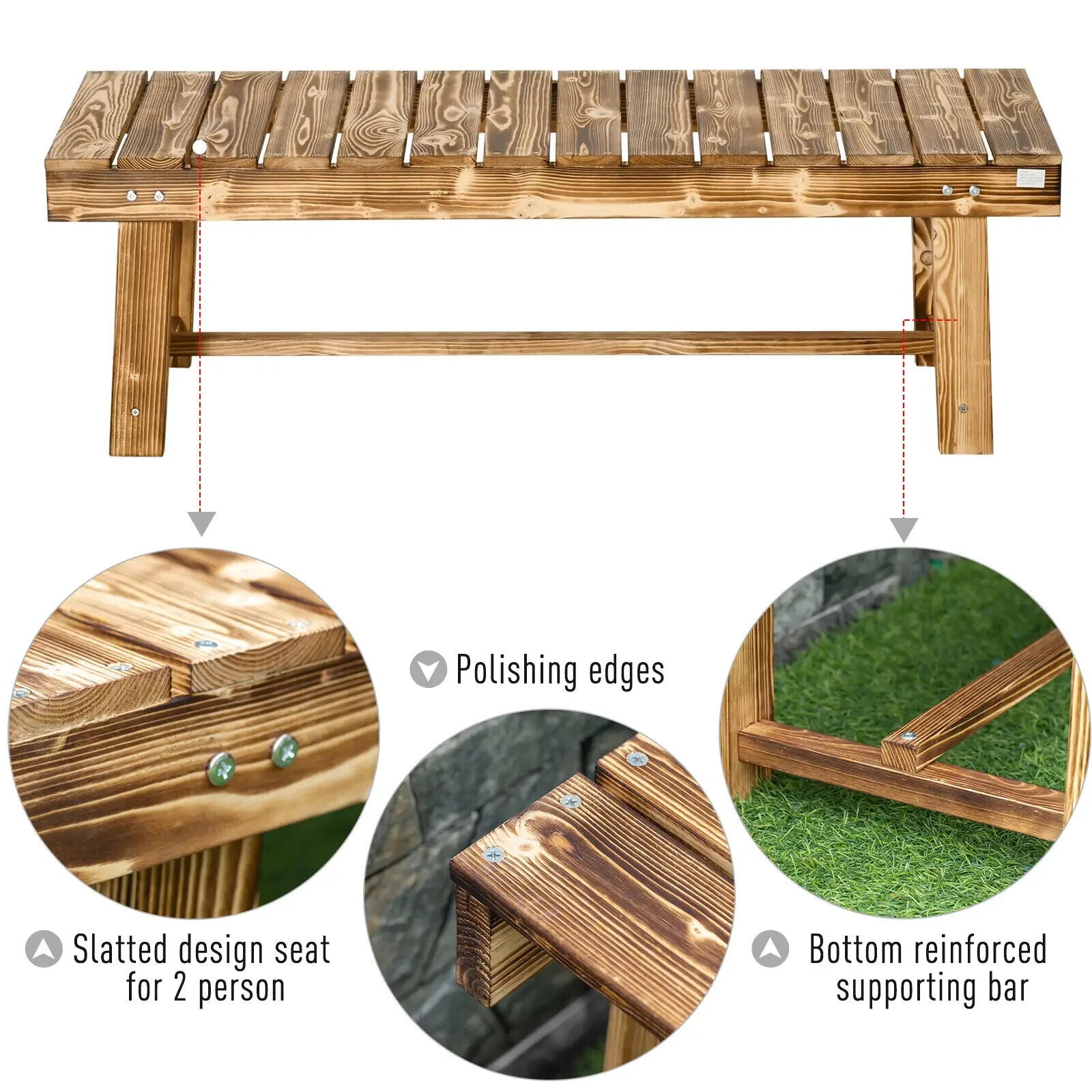 Set of 3 Wooden Garden Benches 2 Seater Patio Loveseat 110 x38 x35cm Outdoor Set - Home and Garden Furniture Shop - #rustic - furniture#