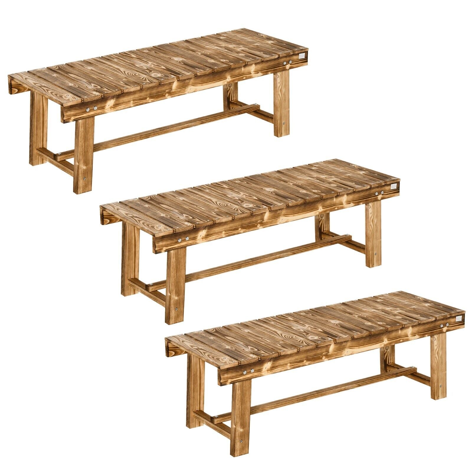 Set of 3 Wooden Garden Benches 2 Seater Patio Loveseat 110 x38 x35cm Outdoor Set - Home and Garden Furniture Shop - #rustic - furniture#