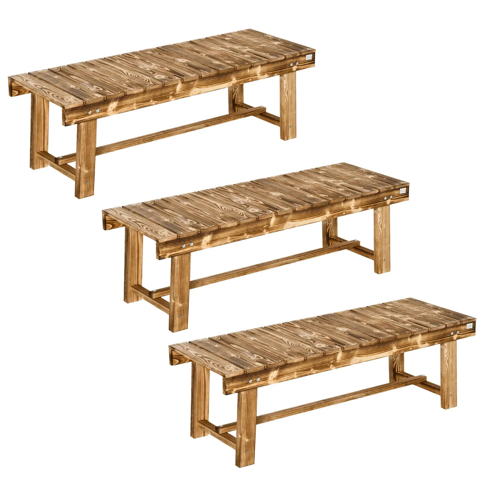 Set of 3 Wooden Garden Benches 2 Seater Patio Loveseat 110 x38 x35cm Outdoor Set - Home and Garden Furniture Shop - #rustic - furniture#