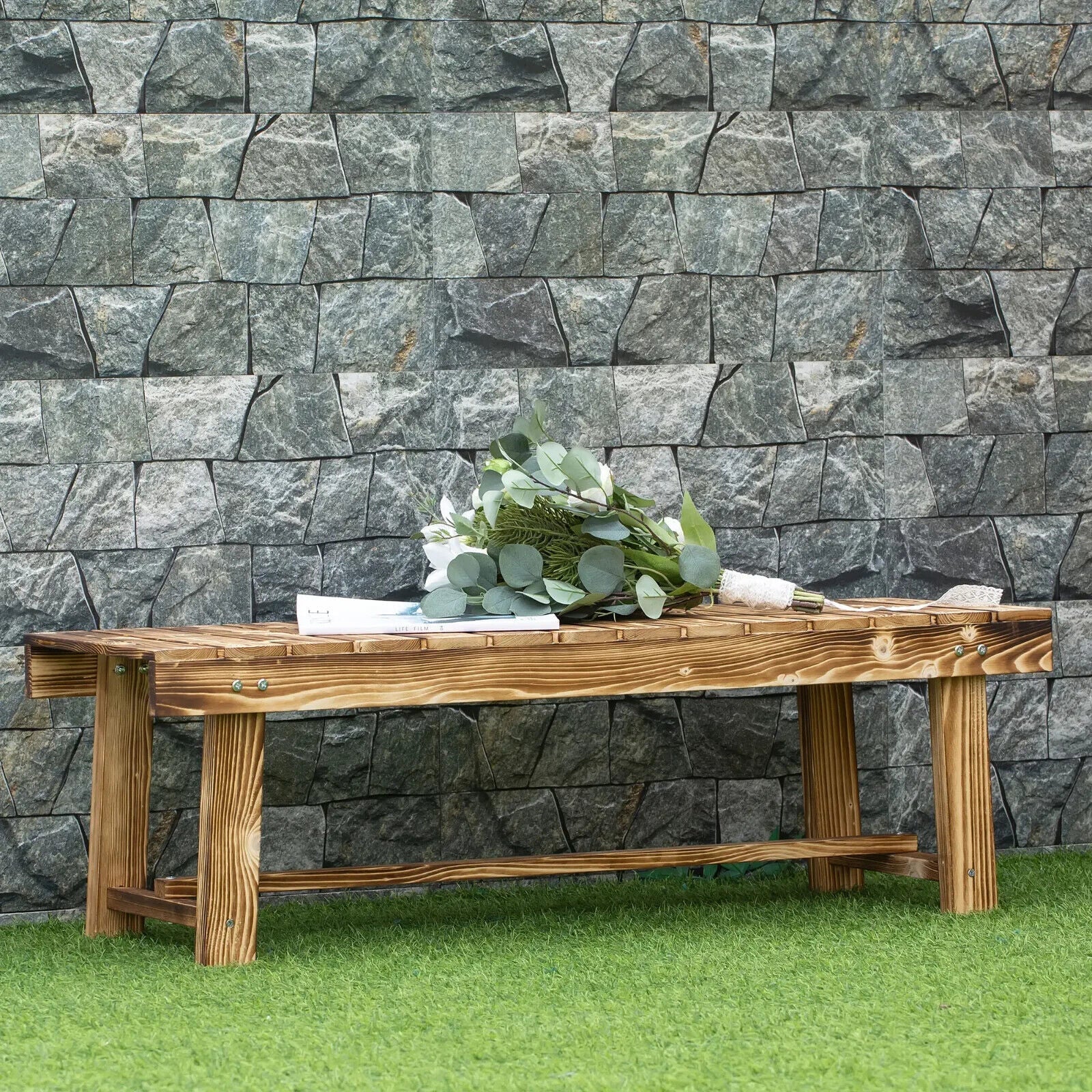 Set of 3 Wooden Garden Benches 2 Seater Patio Loveseat 110 x38 x35cm Outdoor Set - Home and Garden Furniture Shop - #rustic - furniture#