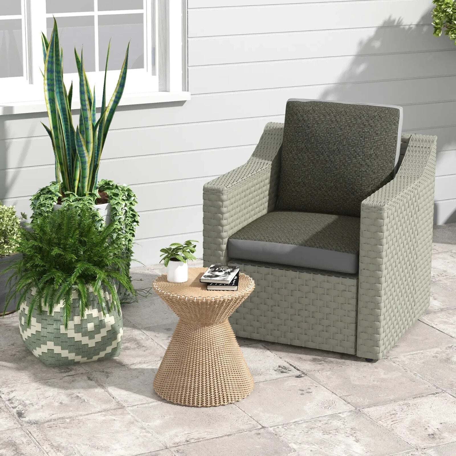 Set of 4 Outdoor Chair Cushions with Backrest Water Repellent Garden Seat Pads - Home and Garden Furniture Shop - #rustic - furniture#