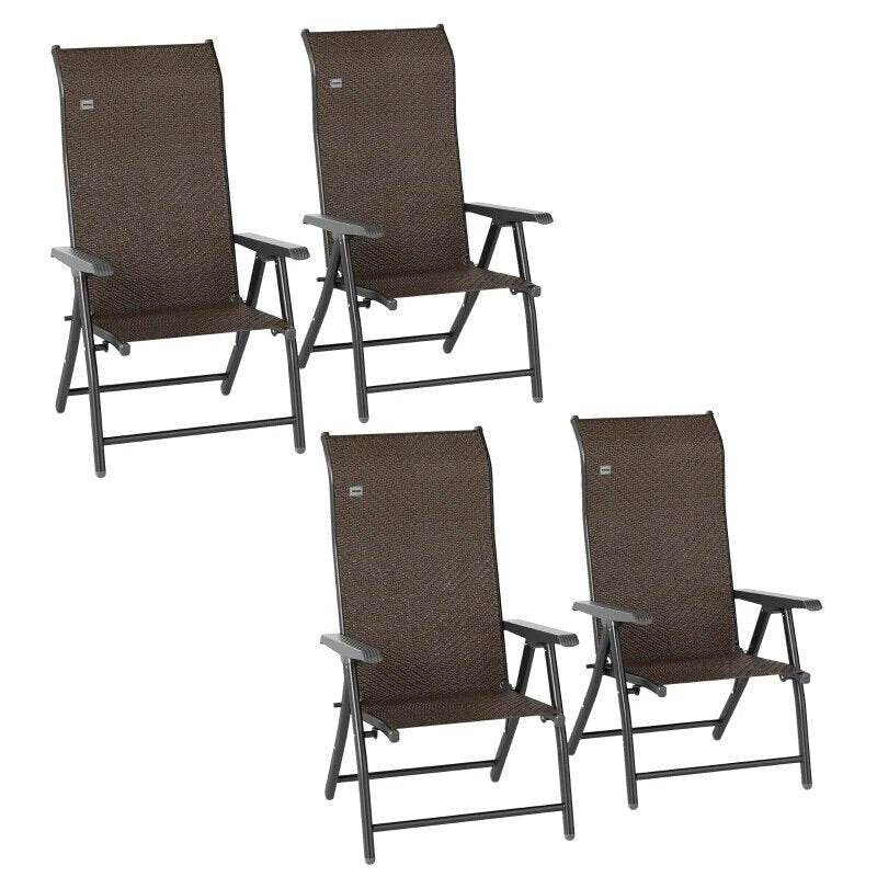 Set of 4 Outdoor Rattan Folding Chairs with Adjustable Backrest - Brown - Home and Garden Furniture Shop - #rustic - furniture#