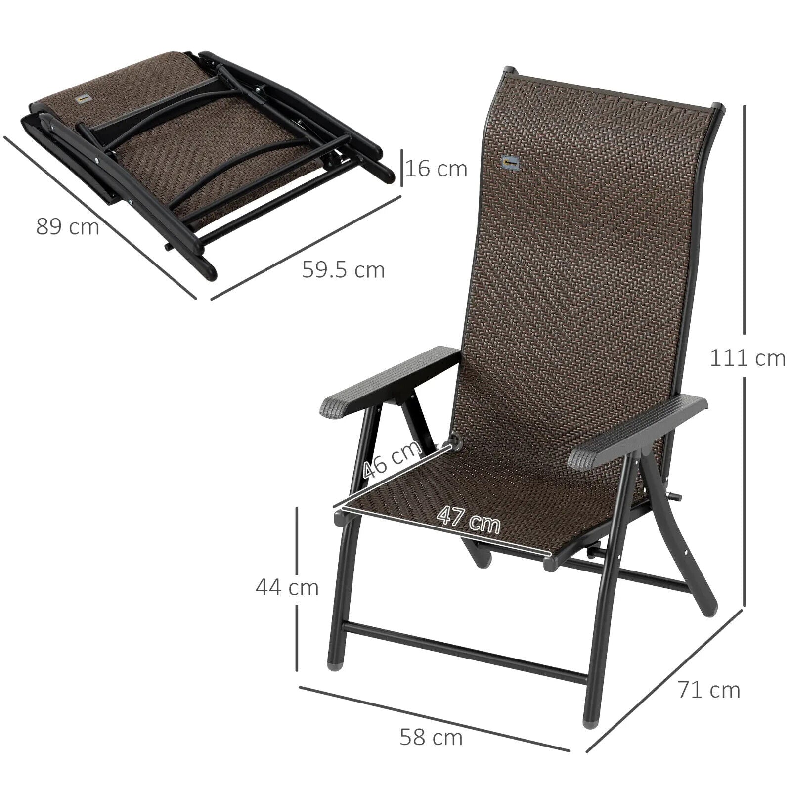 Set of 4 Outdoor Rattan Folding Chairs with Adjustable Backrest - Brown - Home and Garden Furniture Shop - #rustic - furniture#