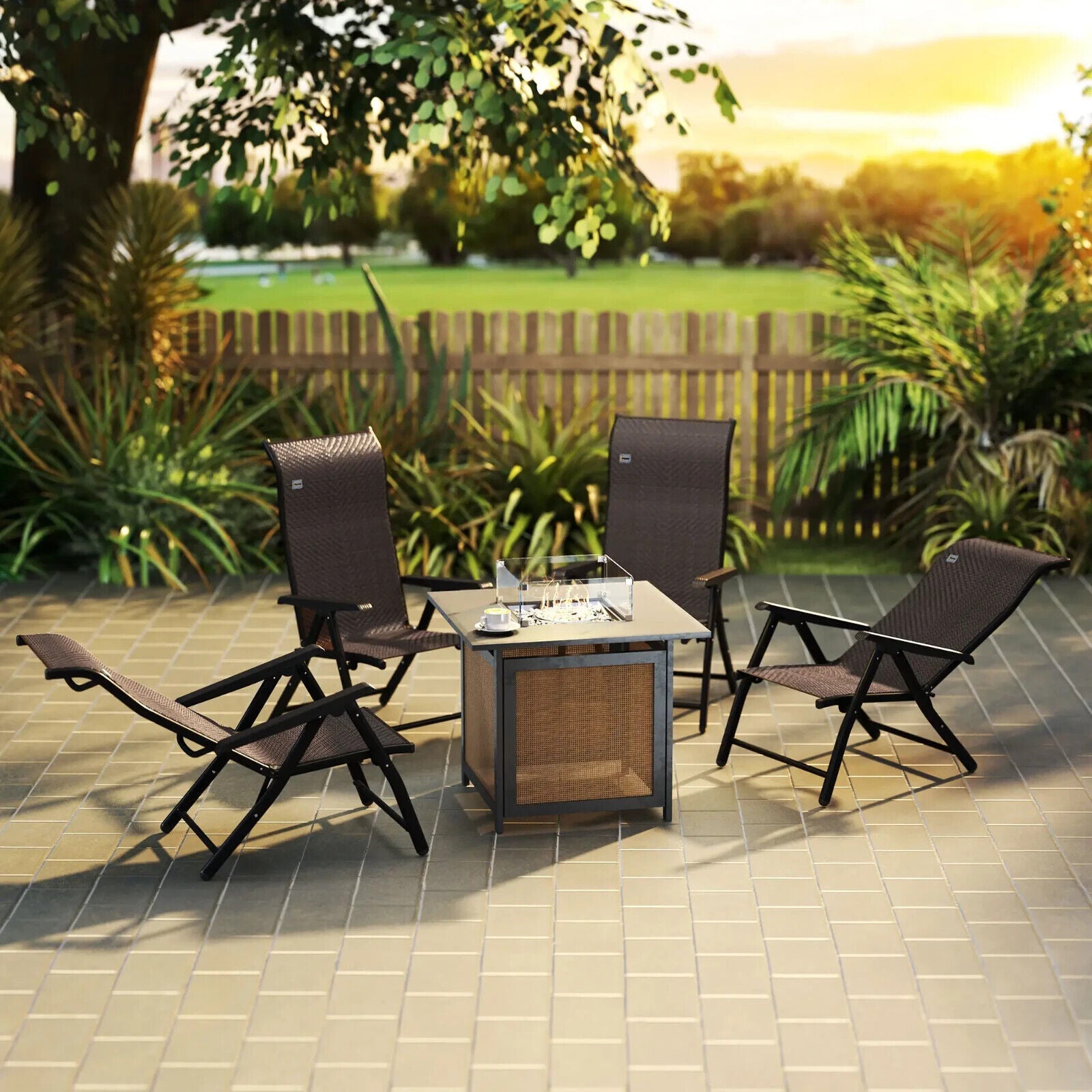 Set of 4 Outdoor Rattan Folding Chairs with Adjustable Backrest - Brown - Home and Garden Furniture Shop - #rustic - furniture#