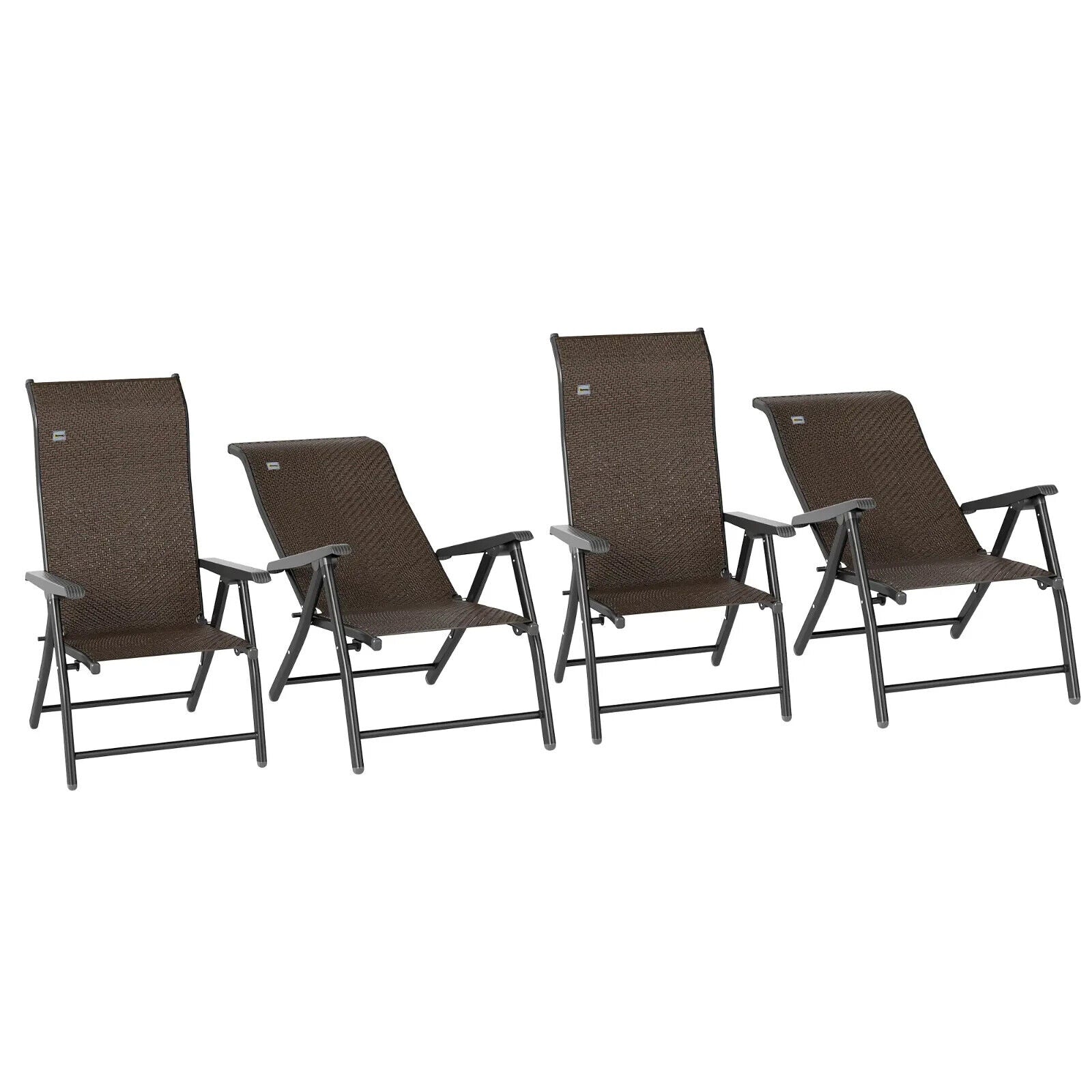 Set of 4 Outdoor Rattan Folding Chairs with Adjustable Backrest - Brown - Home and Garden Furniture Shop - #rustic - furniture#